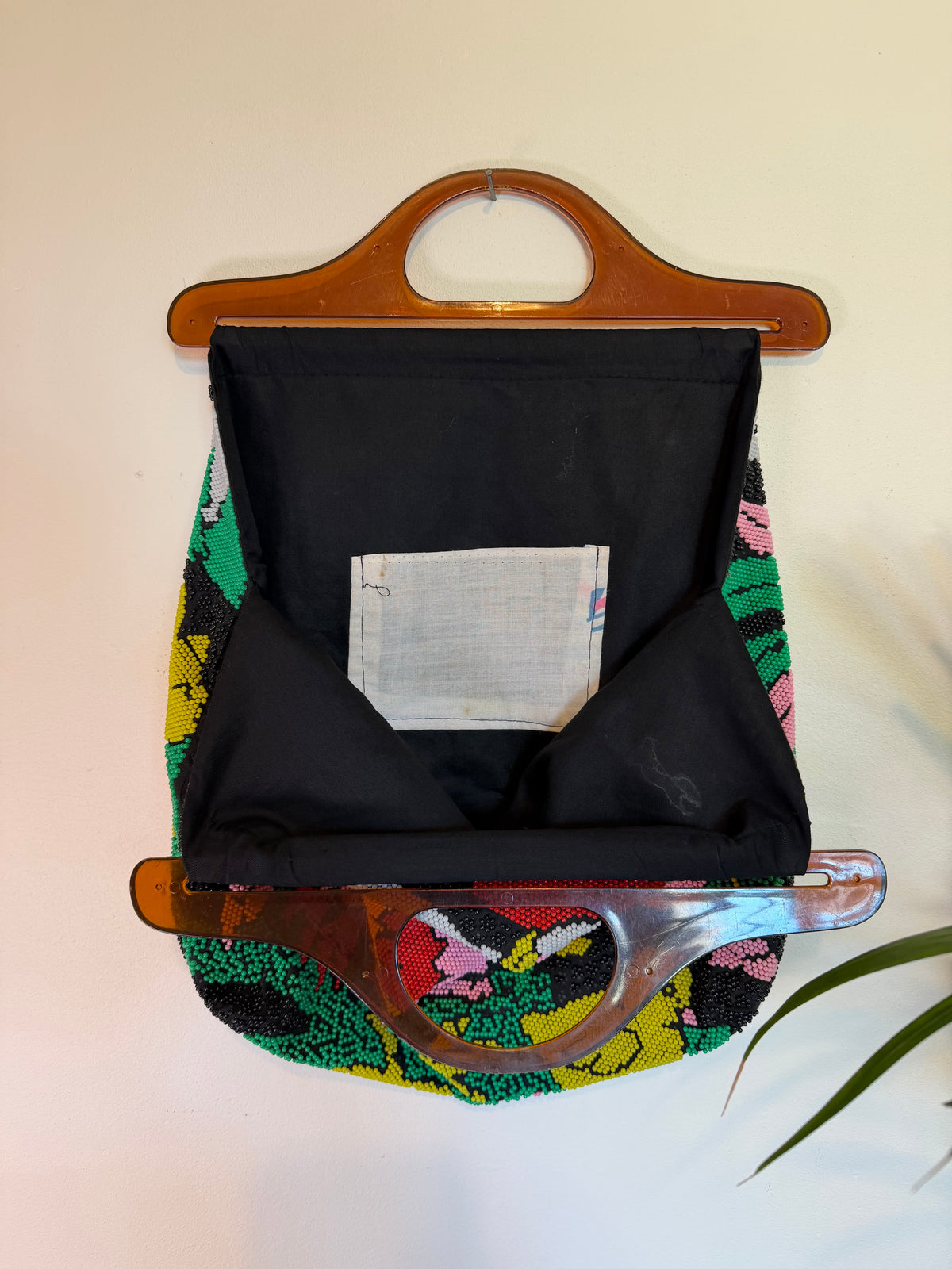 Vintage 1970s Colourful Beaded Cockerel Tapestry Bag with Lucite Handle