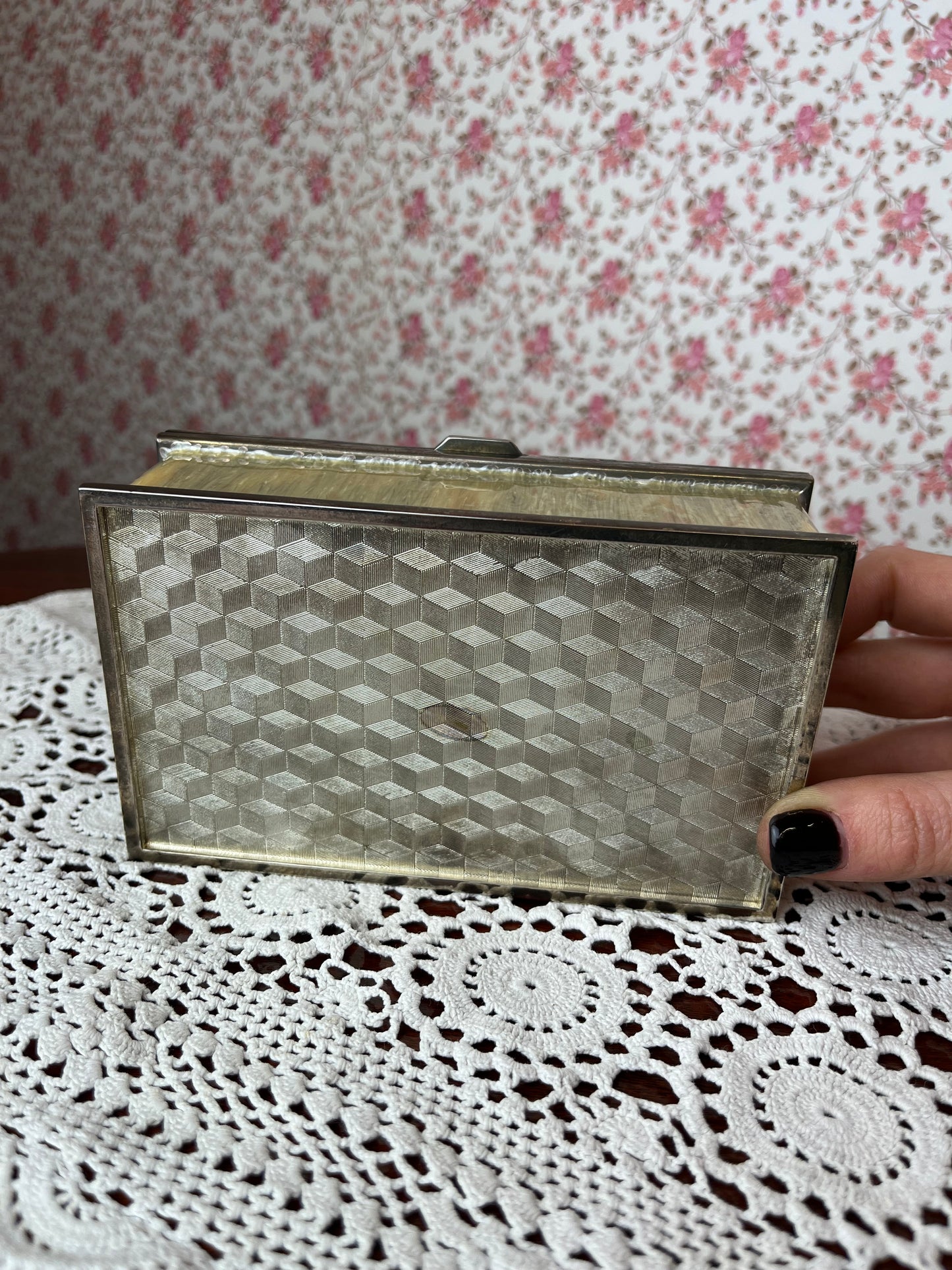 Vintage Silver Plated Ivory Resin Jewellery Box