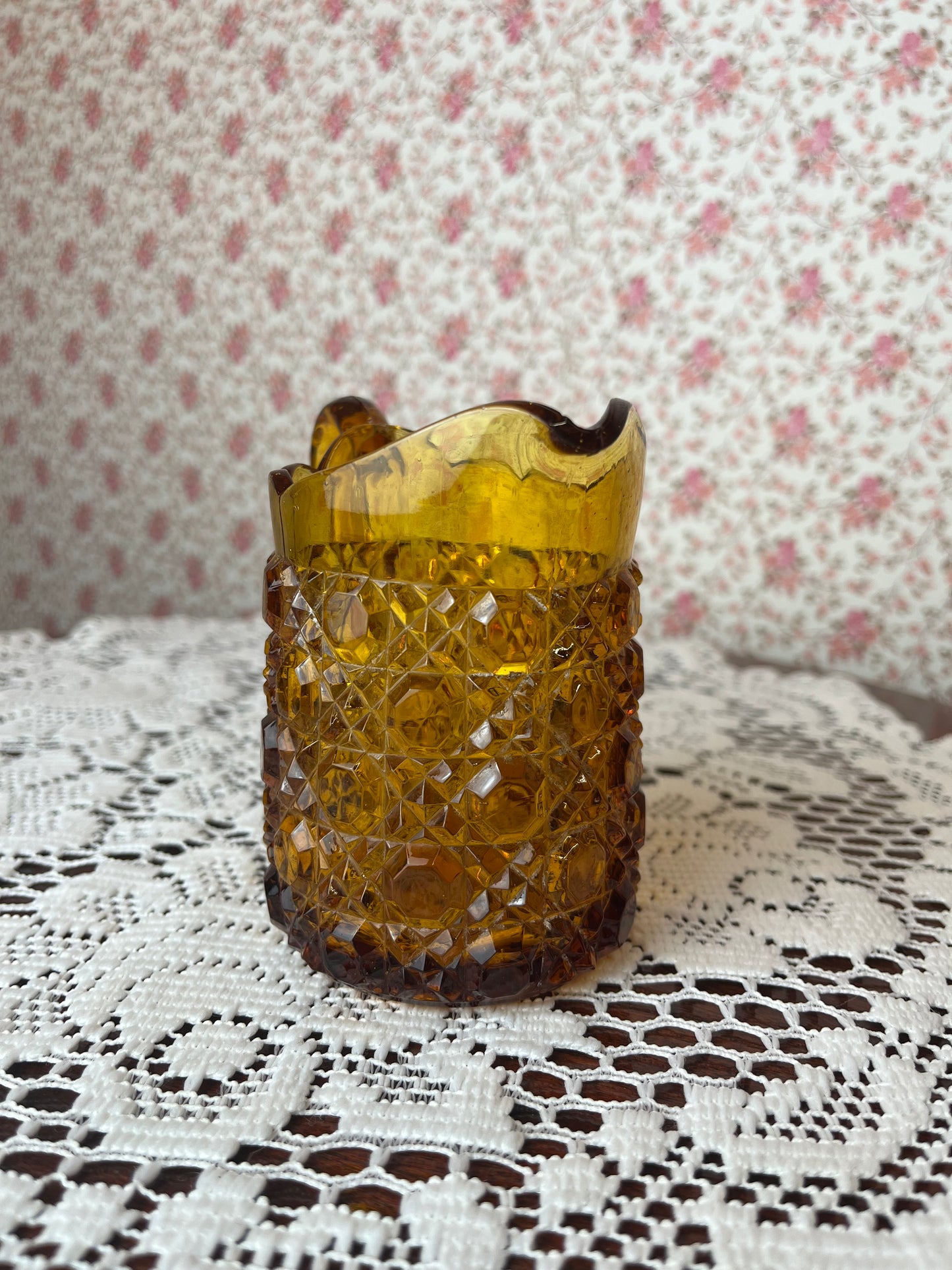 Vintage 1950s Amber Glass Hobnail Style Pouring Jug