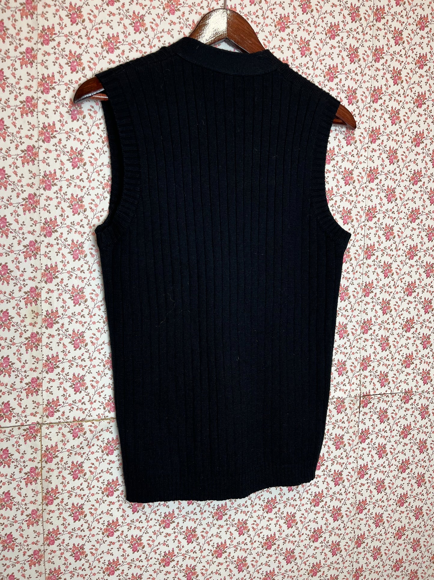 Vintage Black Ribbed Knit Waistcoat