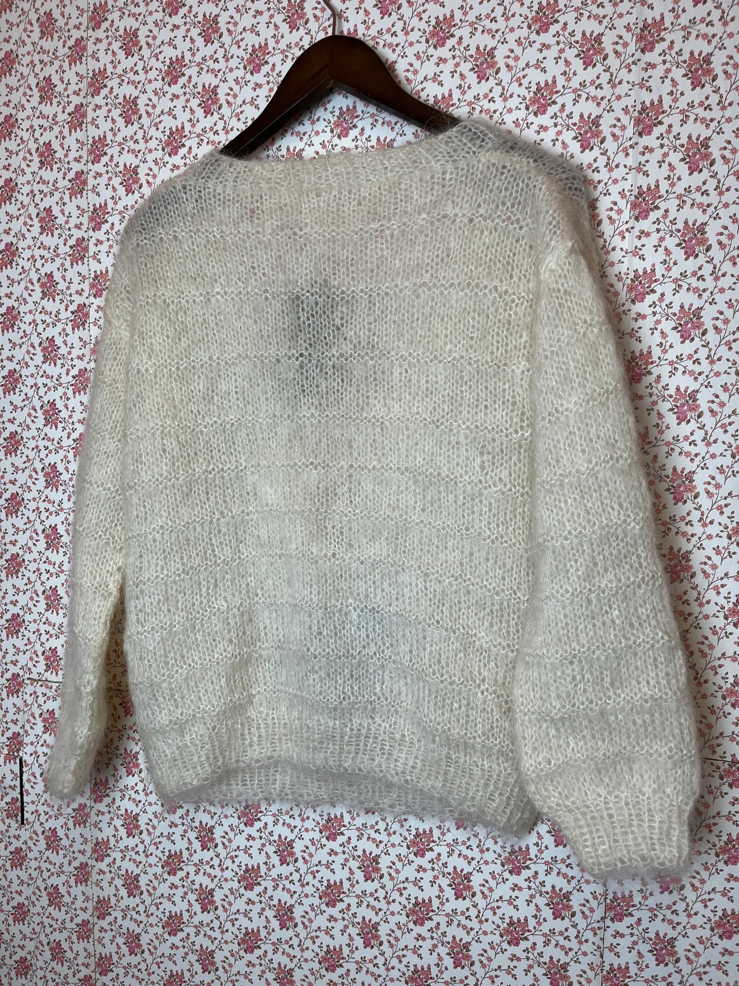Vintage Handmade 1950s Deep V Mohair Knitted Jumper with Bow