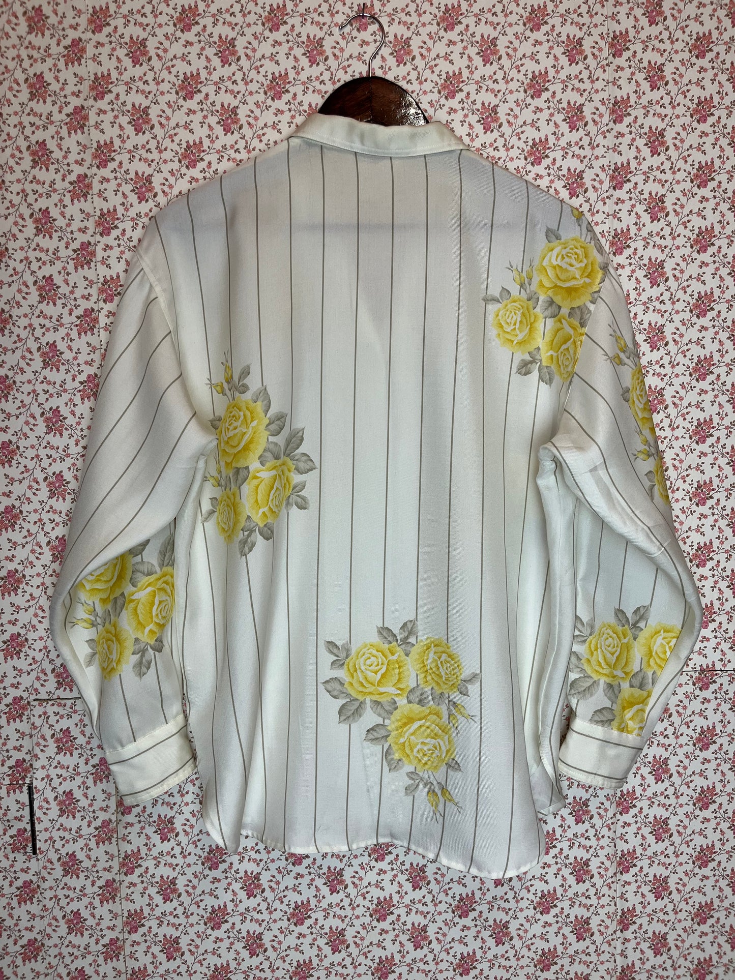 Vintage 1980s Striped Shirt with Yellow Roses