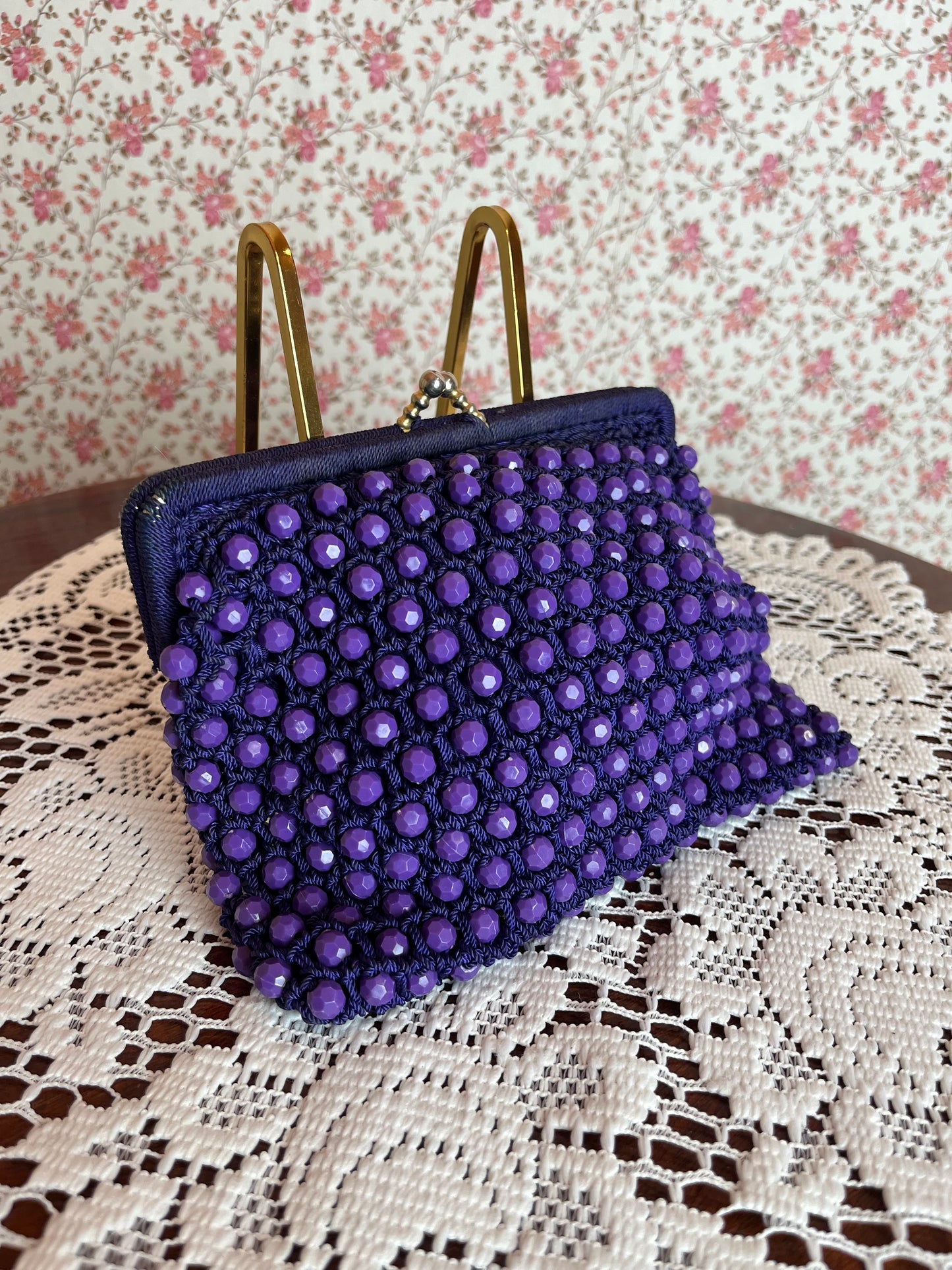 Vintage 1950s Purple Beaded Purse