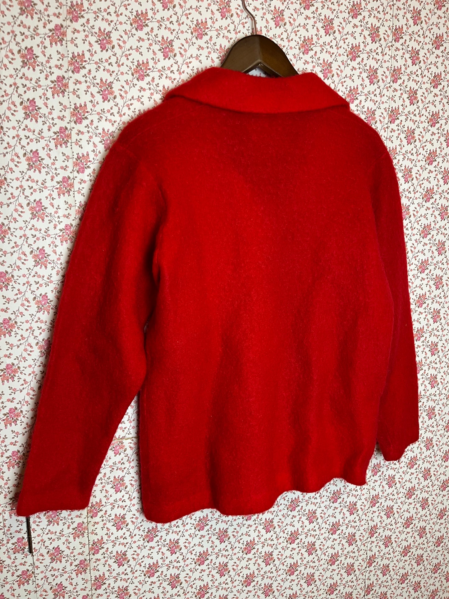 Vintage 1970s Red Felt Button Down Cardigan