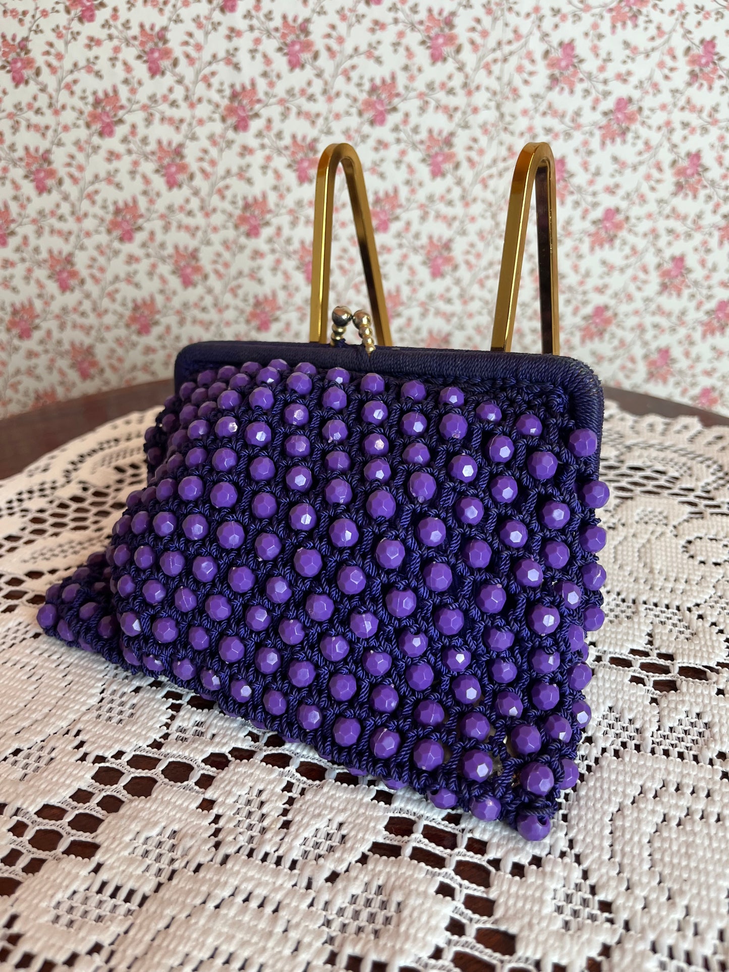 Vintage 1950s Purple Beaded Purse