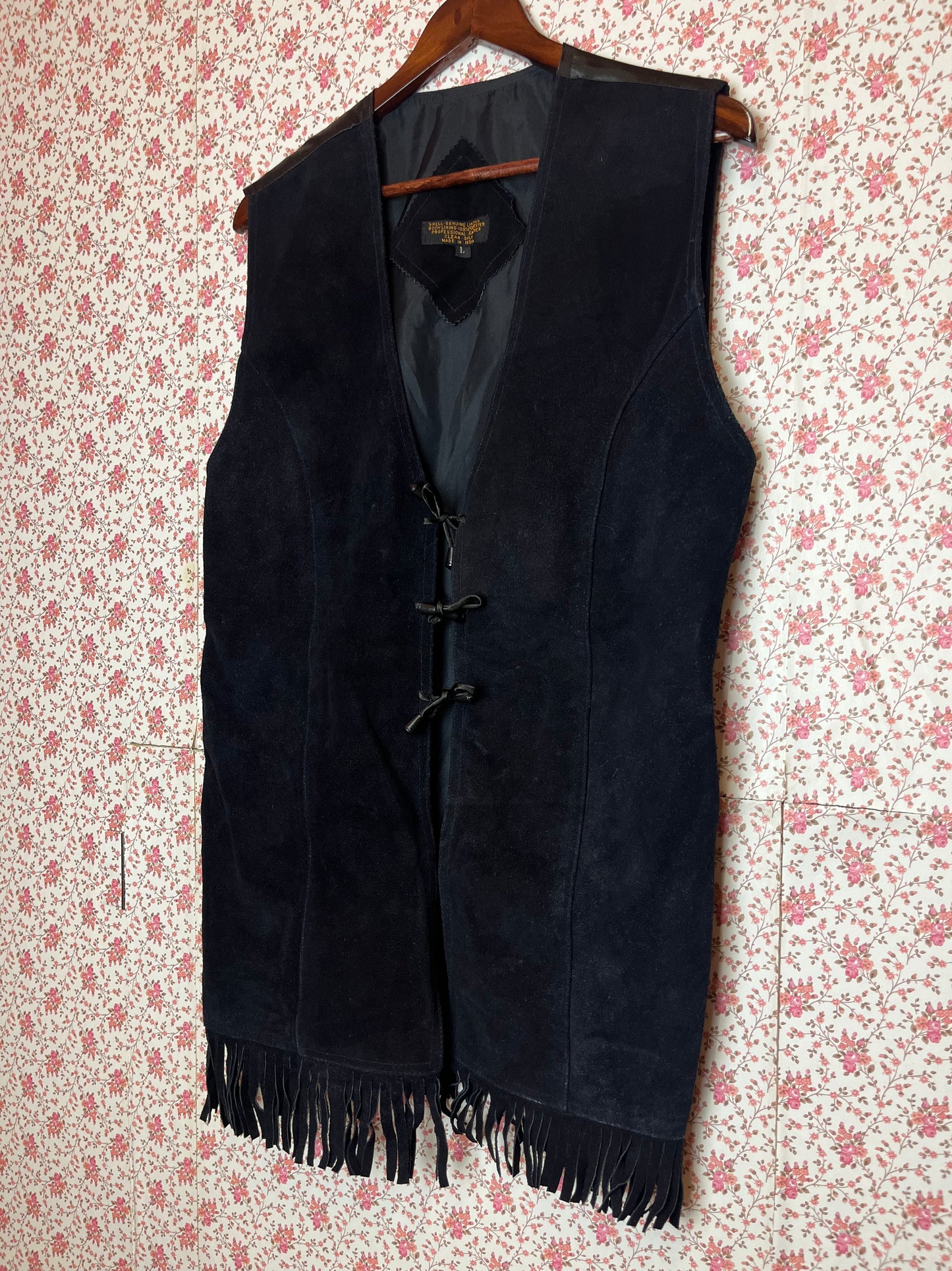 Vintage 1970s Black Suede Tassel Waistcoat