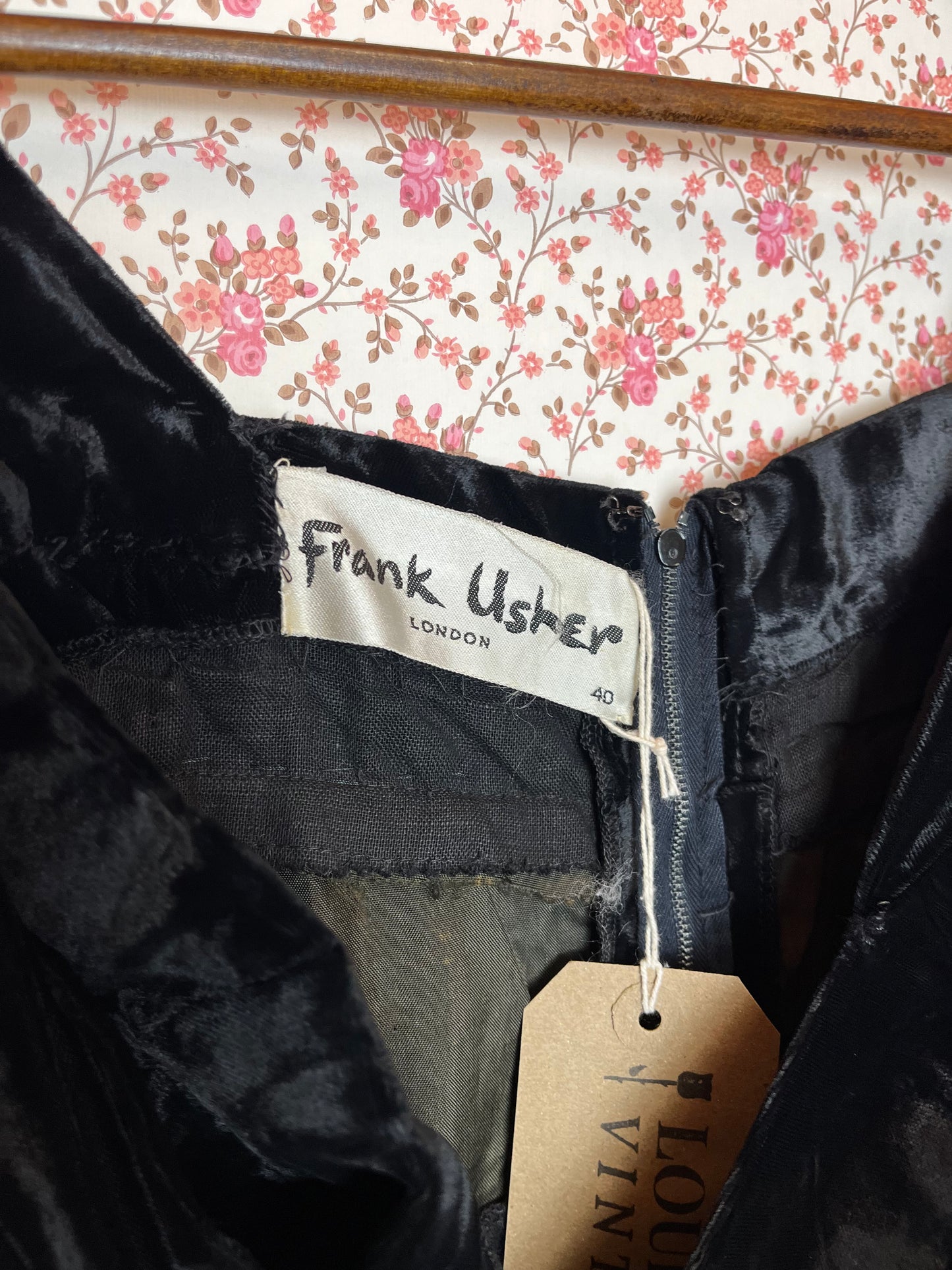 Vintage 1980s Frank Usher Velvet Black Square Neck Dress