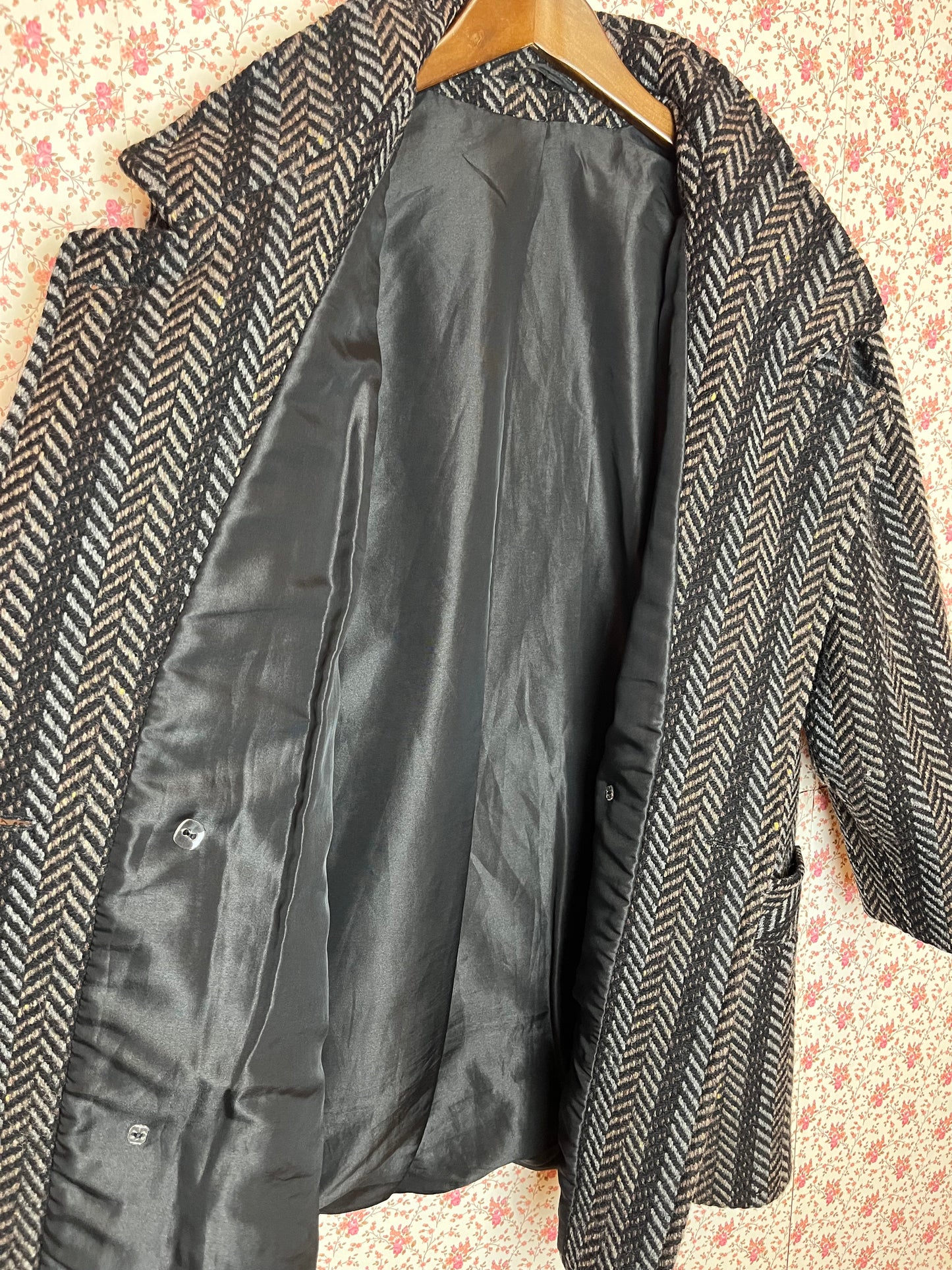 Vintage 1980s Wool Herringbone Double Breasted Peacoat