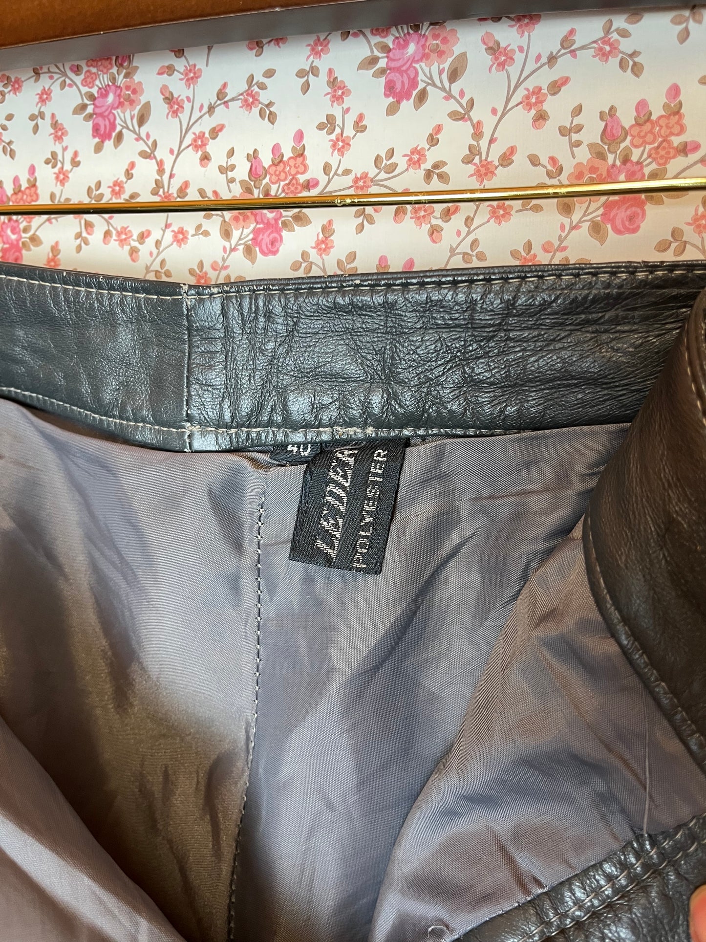 Vintage 1980s High Waisted Dark Grey Leather Trousers