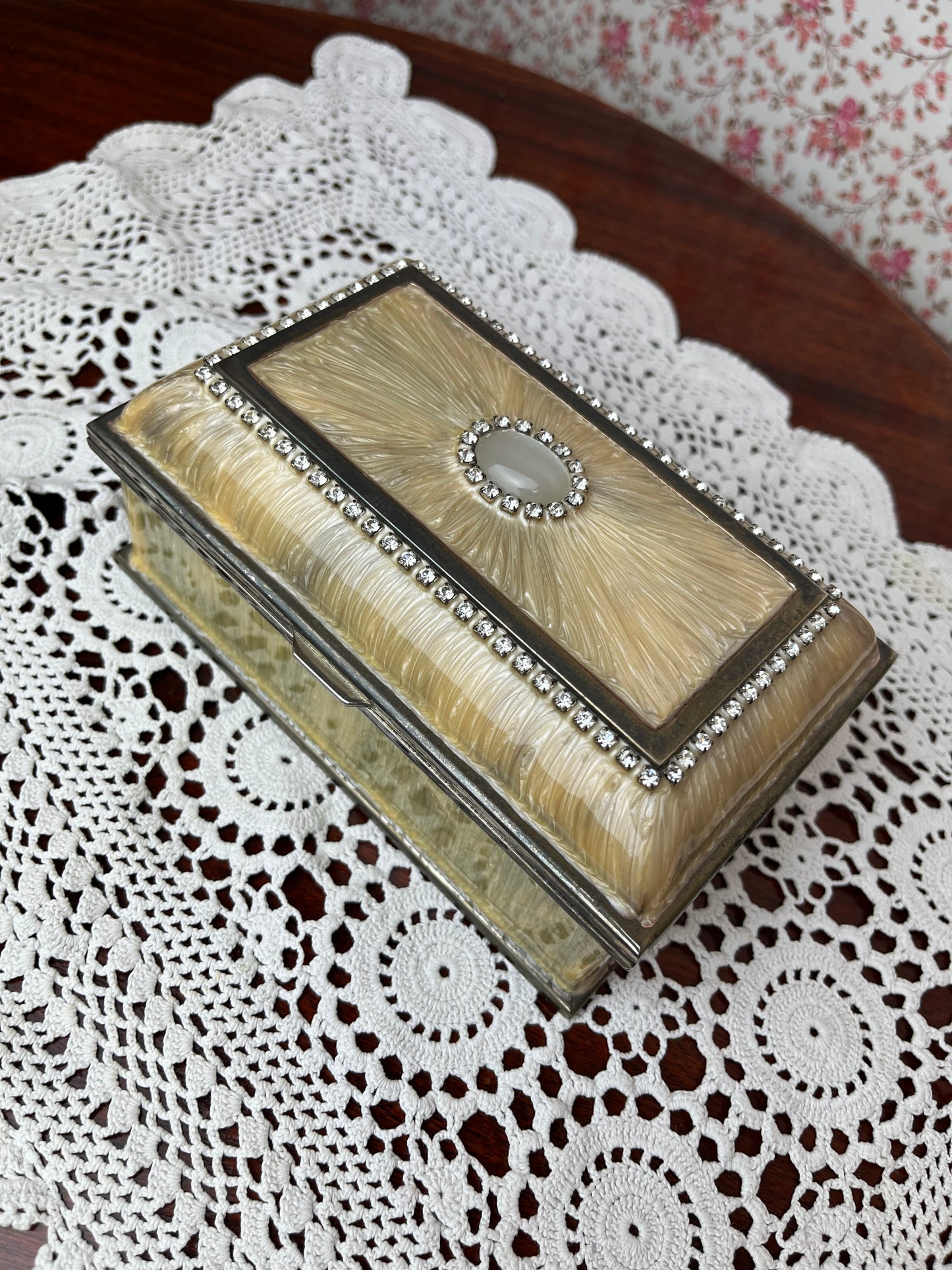 Vintage Silver Plated Ivory Resin Jewellery Box