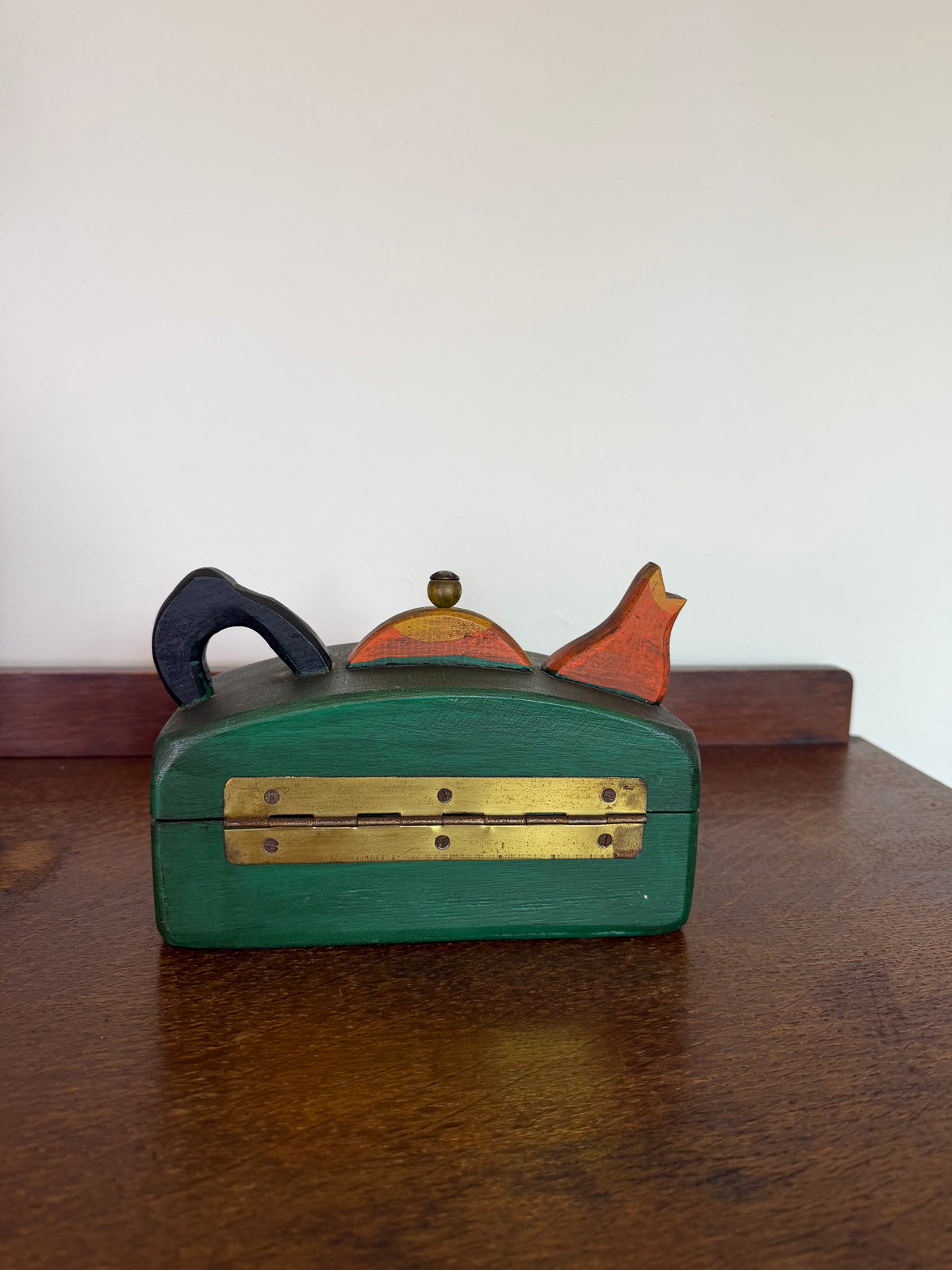 Vintage 1970s Hand Painted Folk Art Wooden Tea Box