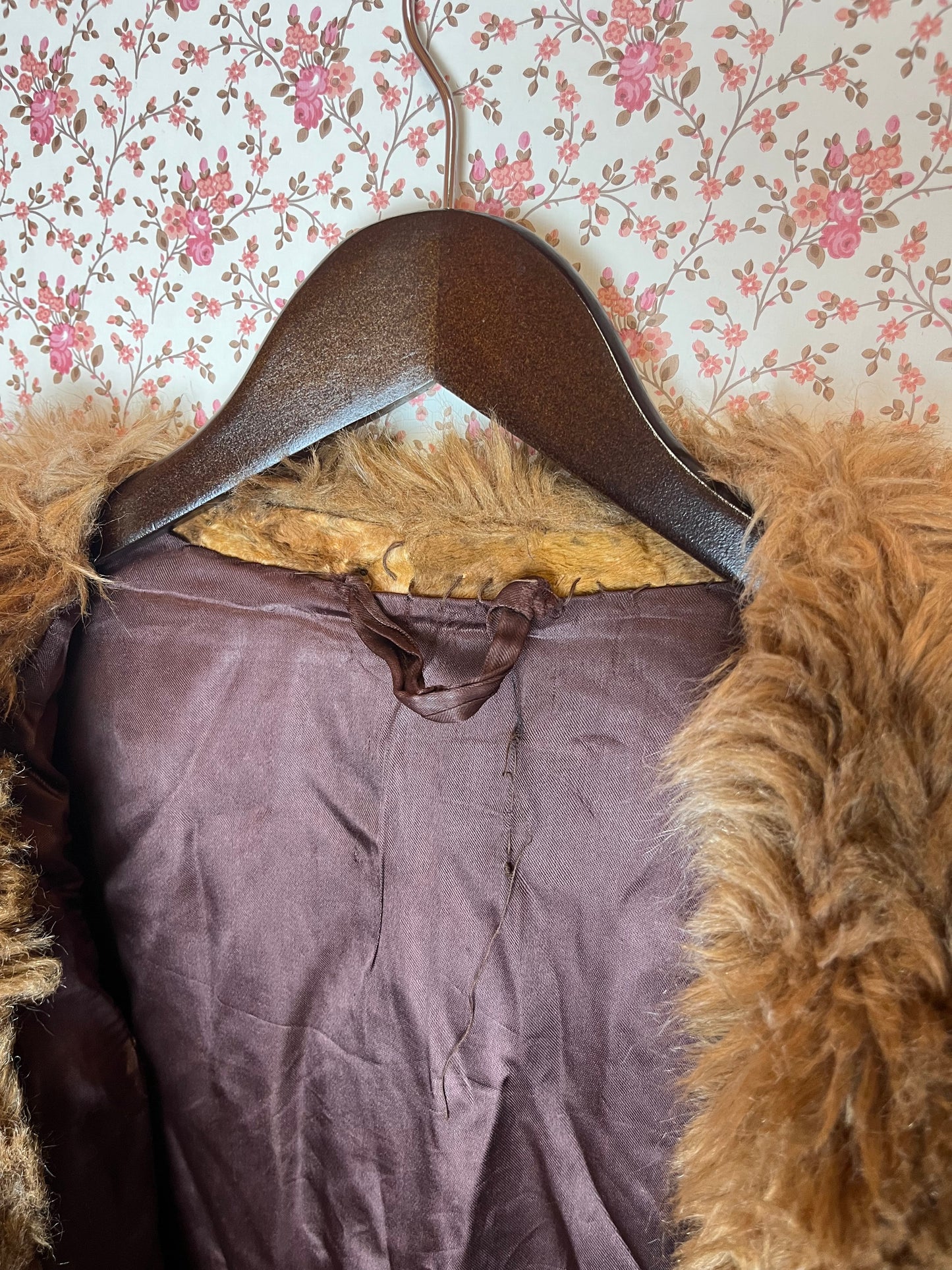 Vintage 1970s Super Shag Faux Hide Coat with Fur Trims