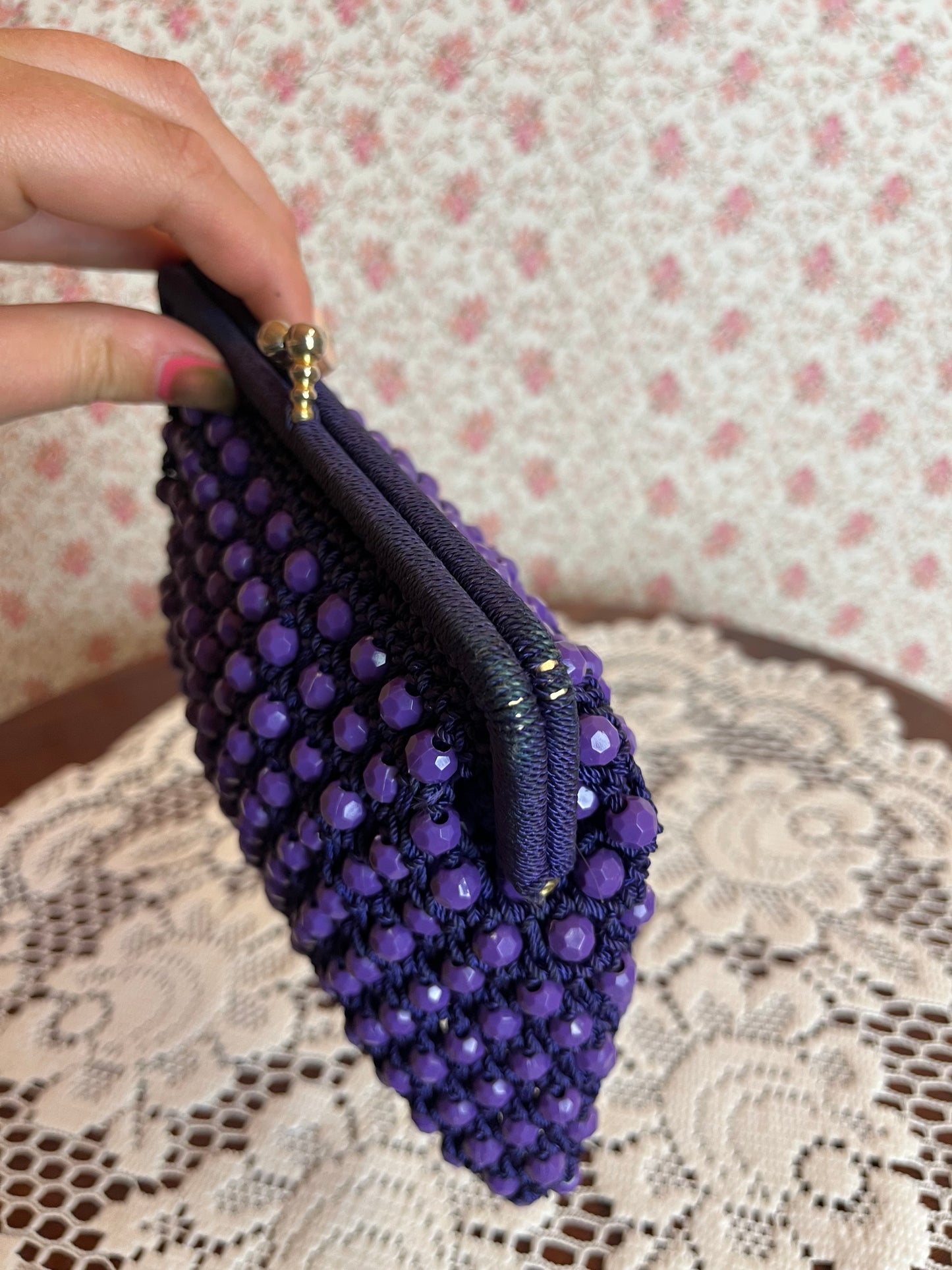 Vintage 1950s Purple Beaded Purse