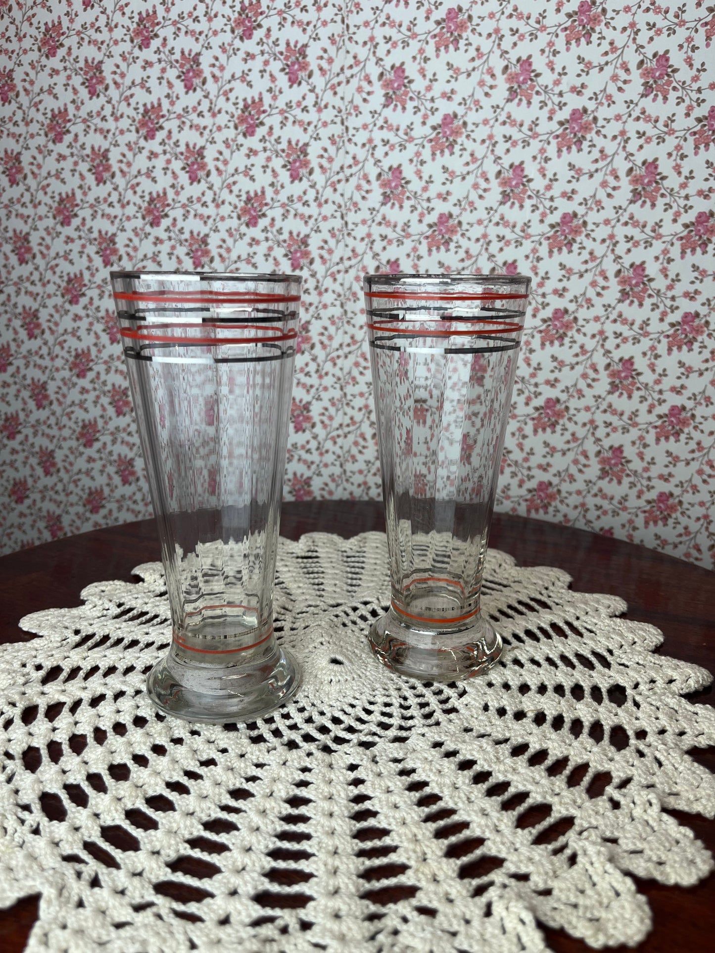 Vintage Art Deco 1930s Silver Gilt Panelled Glass High Ball Glasses