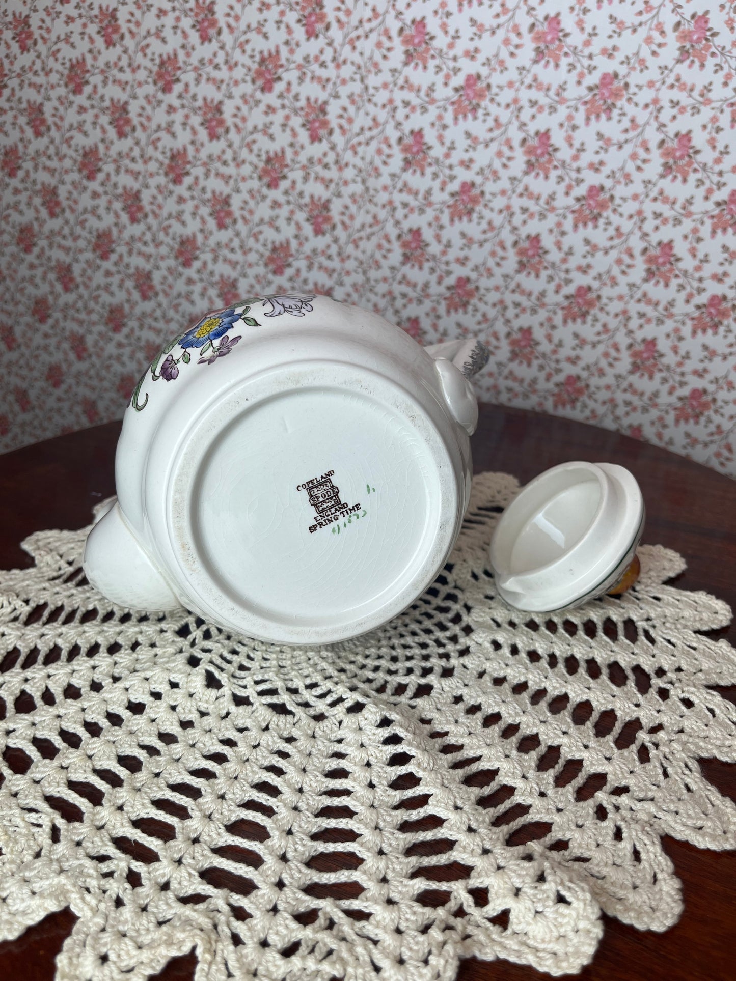 Vintage 1940s Copeland Spode Porcelain Hand Painted Teapot