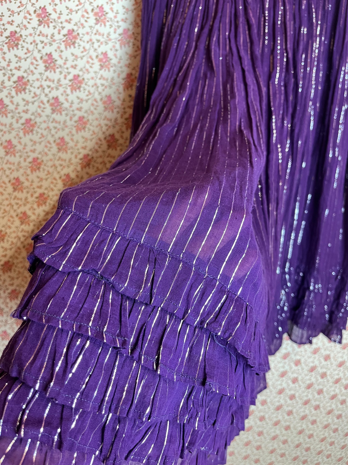 Vintage 1970s Indian Cotton and Lame Purple Maxi Skirt