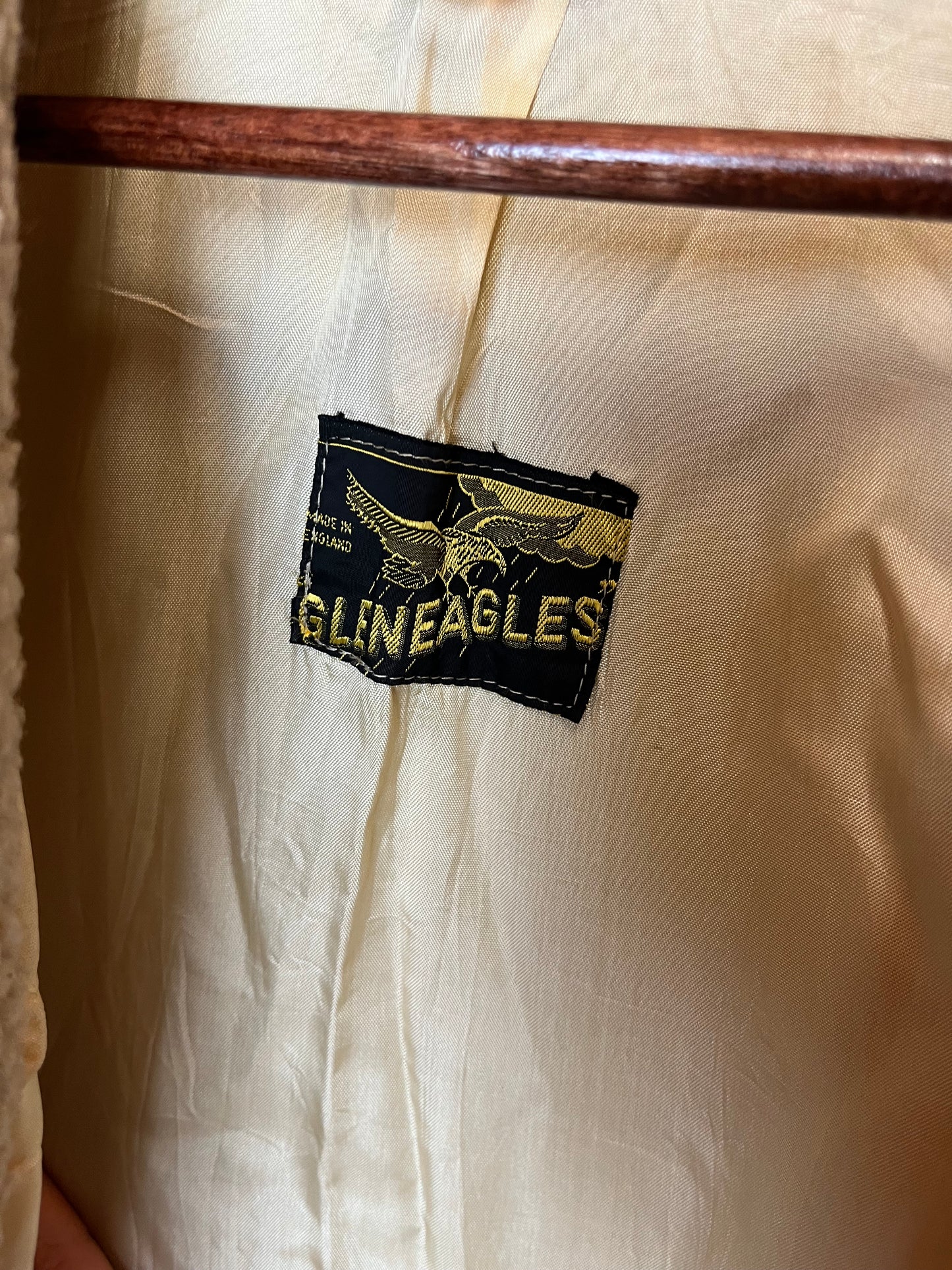 Vintage 1970s Beige ‘Sheepskin’ Borg Coat with Leather Piping