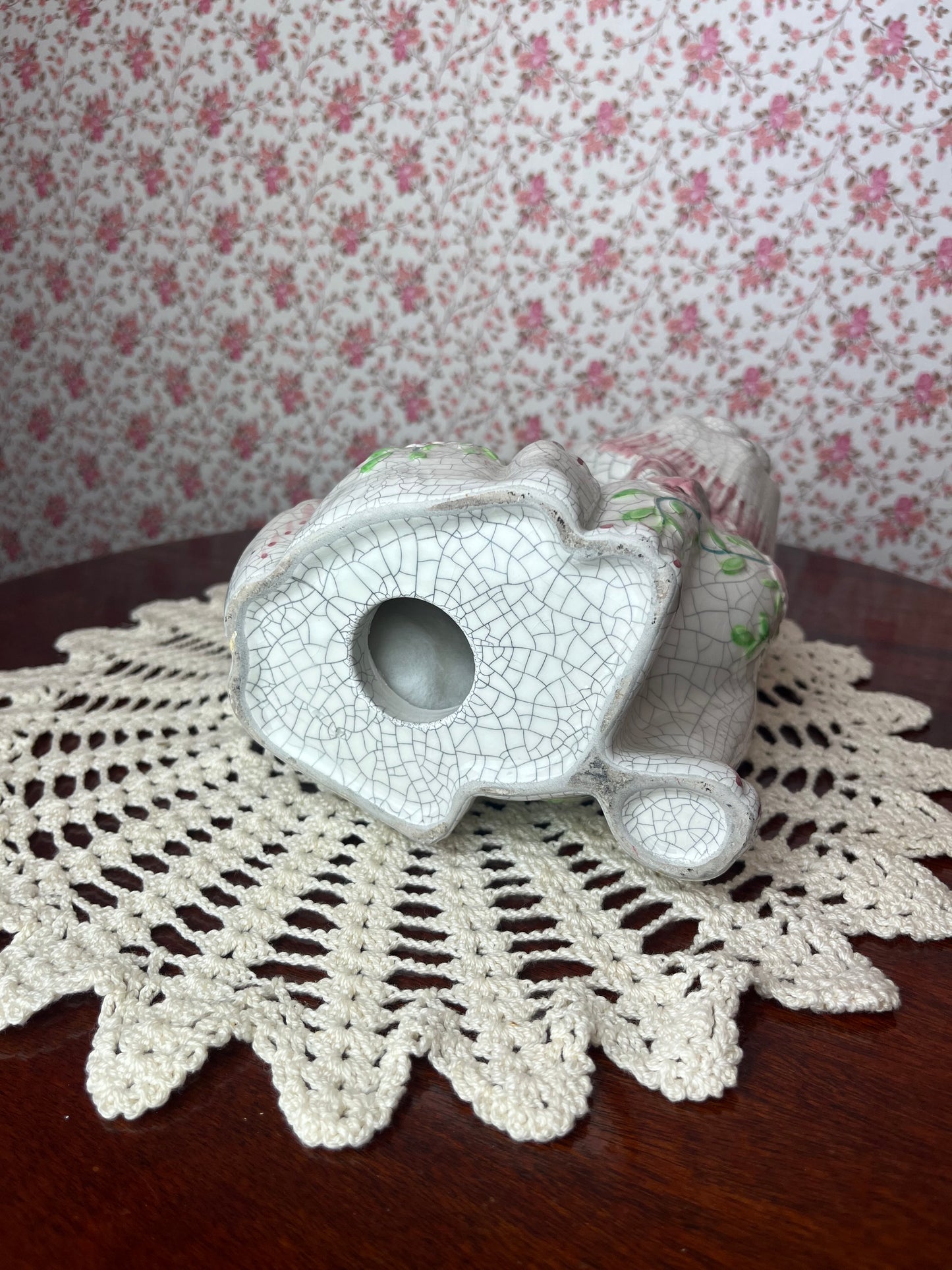 Vintage 1950s Style Crackle Pottery Ceramic Cat Ornament