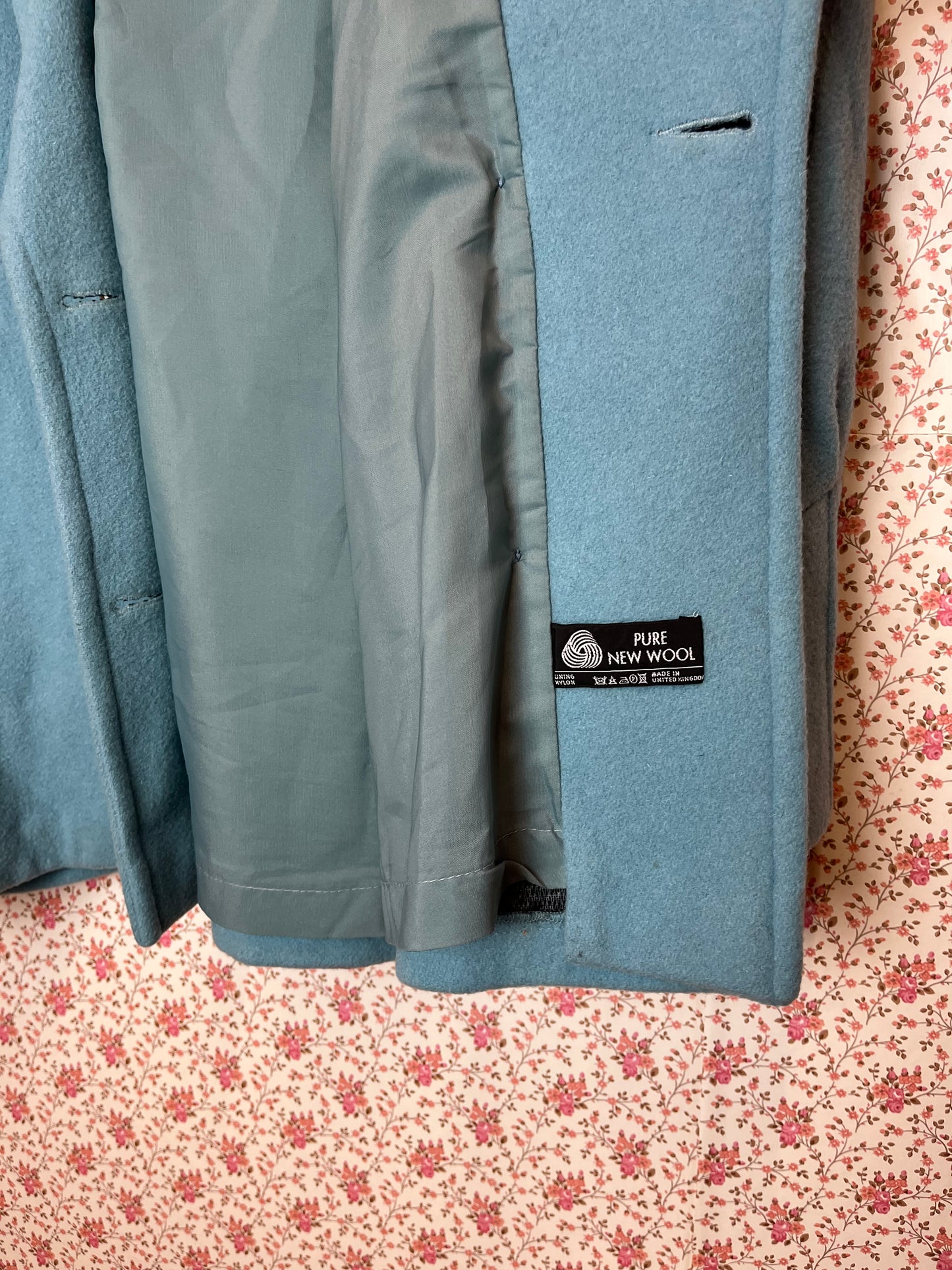 Vintage 1960s Periwinkle Blue Double Breasted Peacoat with Velvet