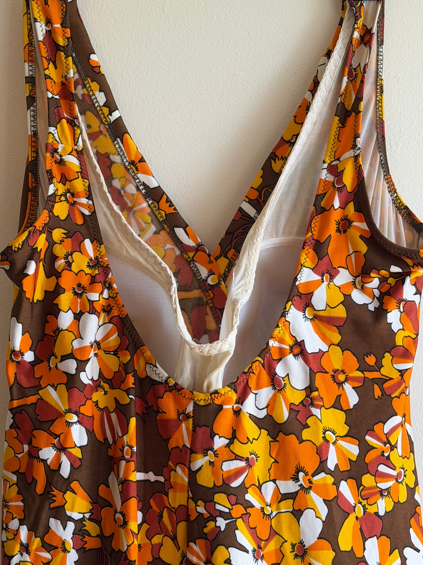 Vintage 1970s Brown Floral Swimdress