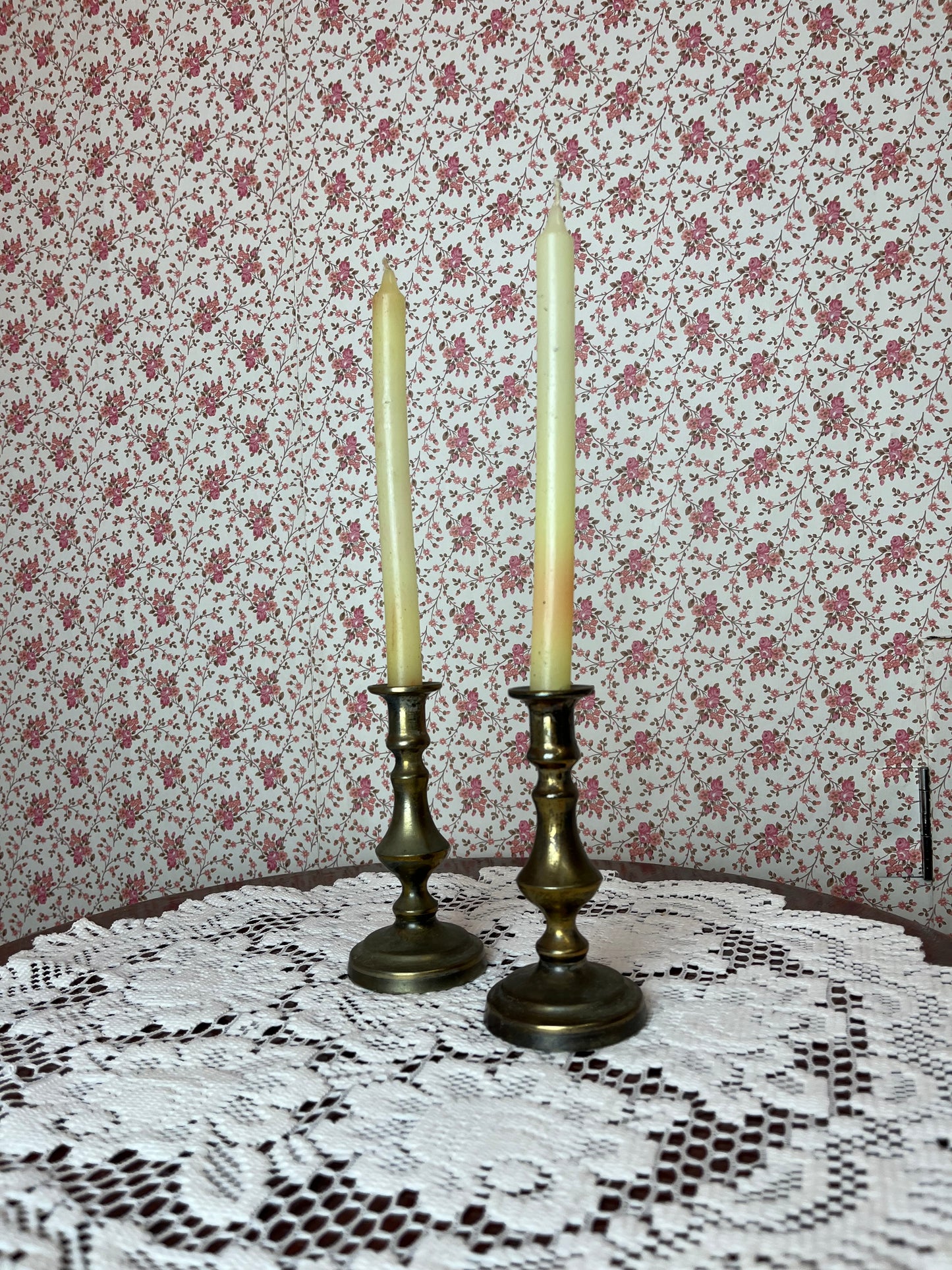 Vintage Tarnished Brass Candlestick Holders Pair