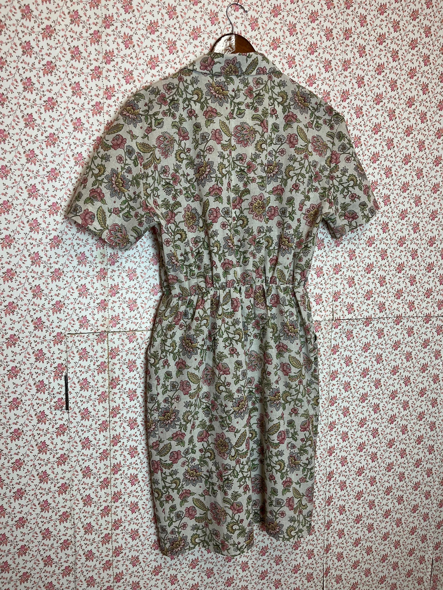 Vintage 1980s Linen Blend Floral Wrap Mini Dress