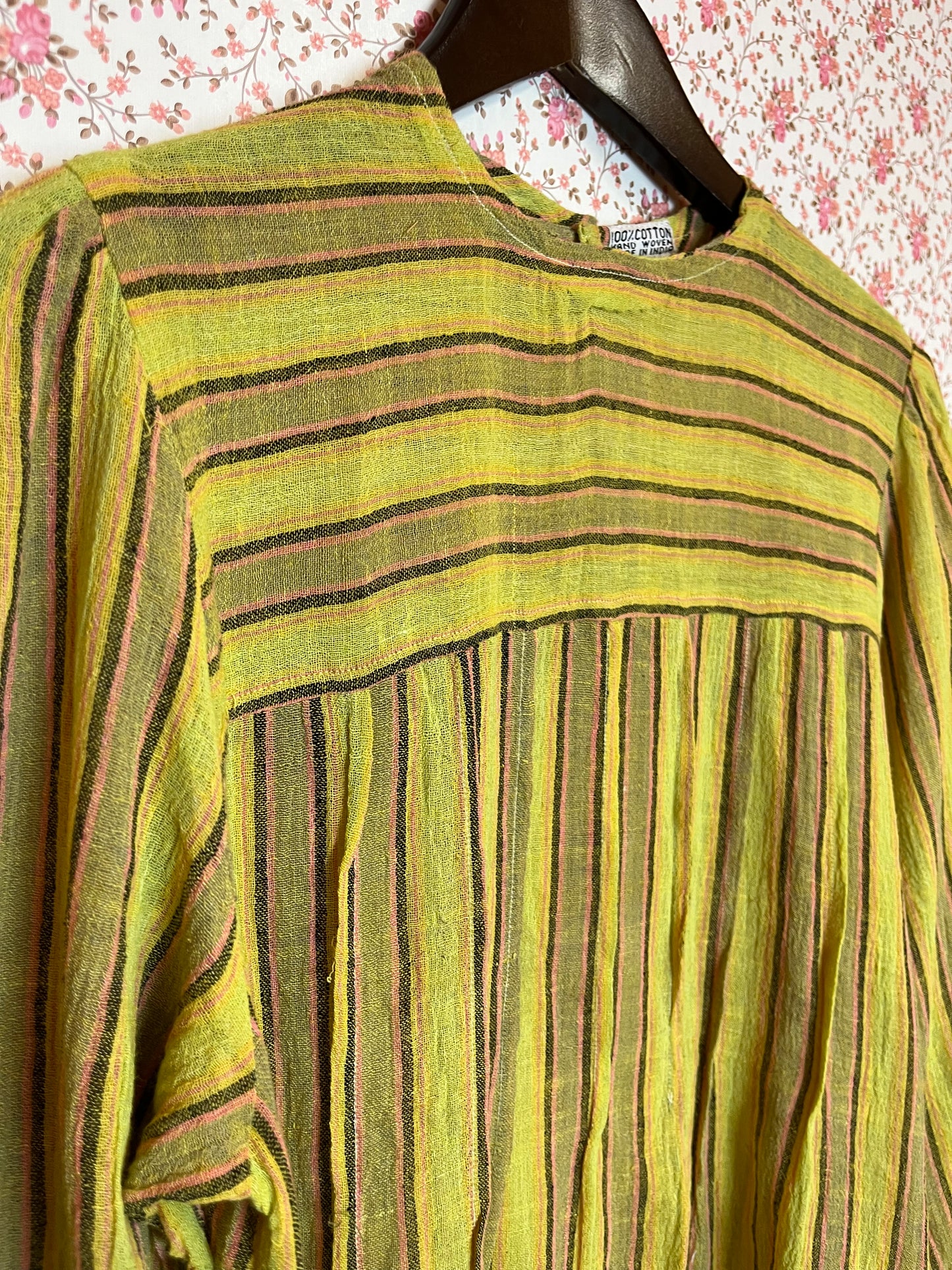 Vintage 1970s Indian Cotton Striped Blouse
