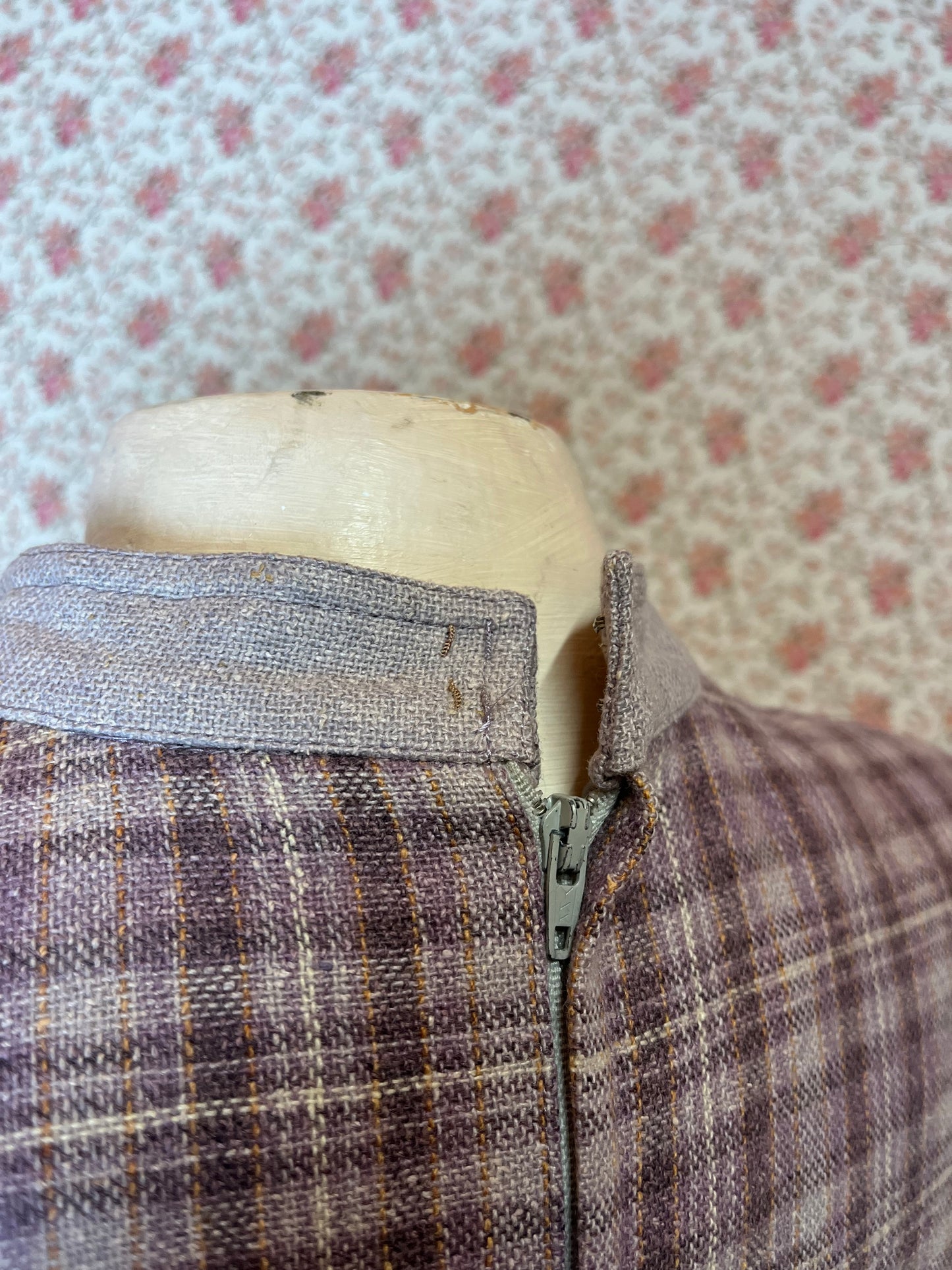 Vintage 1940s Style Woven Wool Purple & Grey Full Skirt Dress