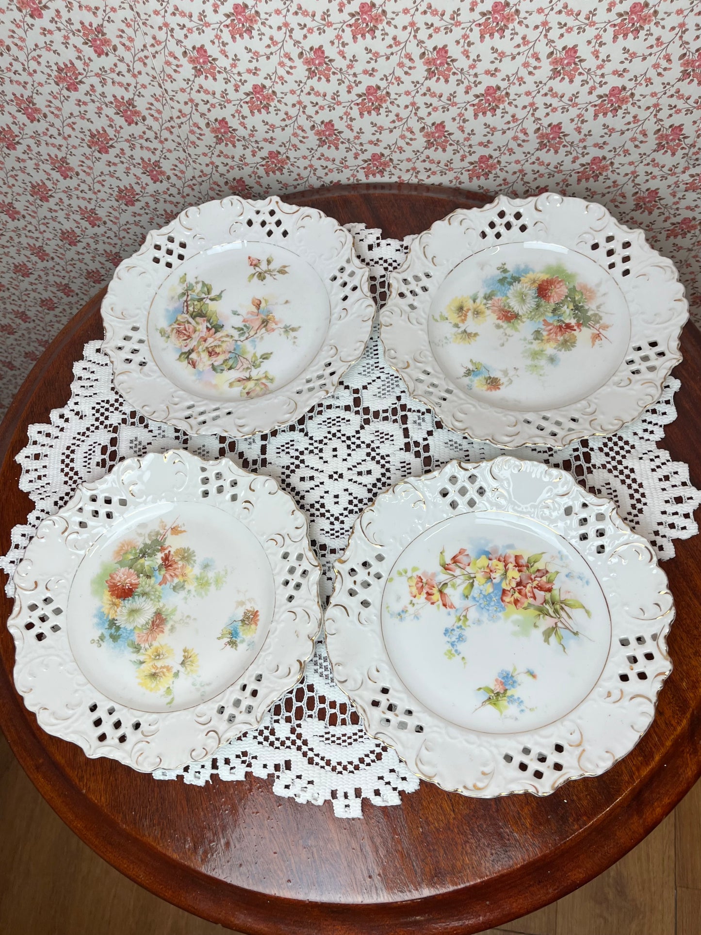 Vintage China Hand Painted Floral Plates set of 4