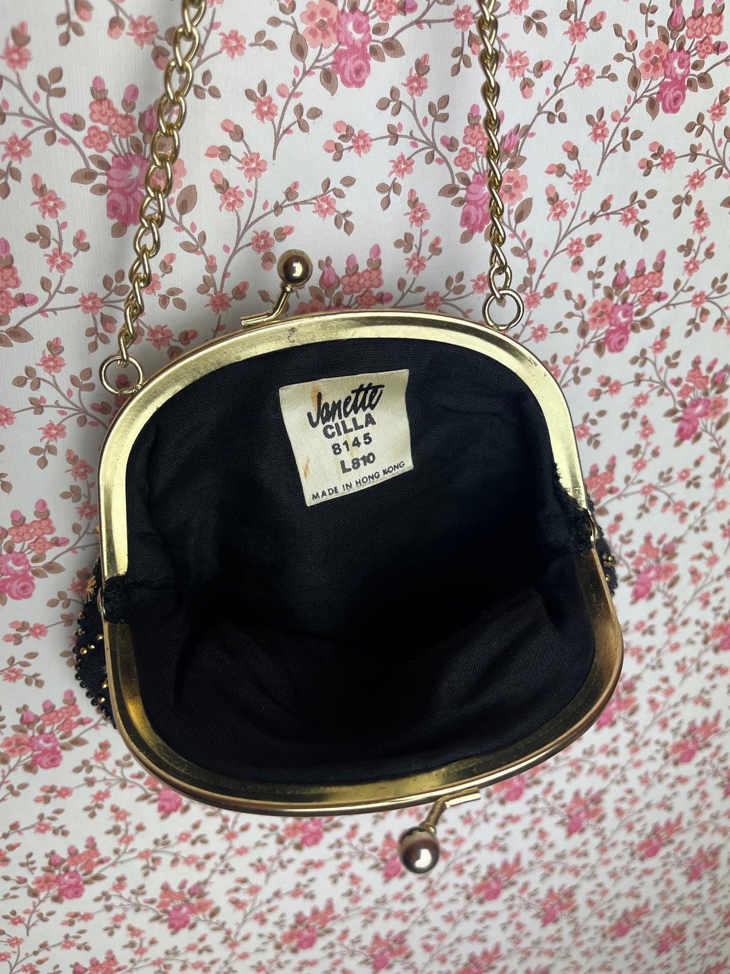Vintage 1970s Black and Gold Embellished Evening Bag