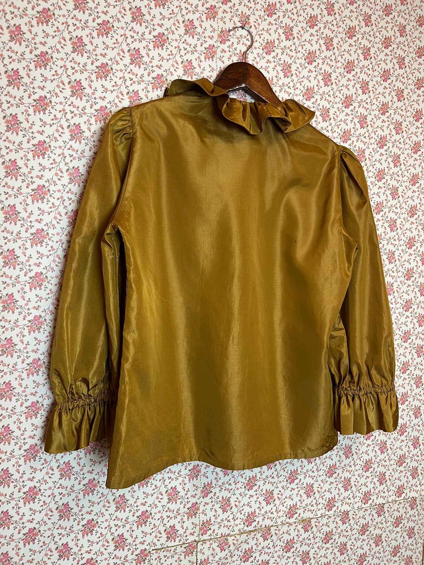 Vintage 1970s Bronze Satin Frill Blouse