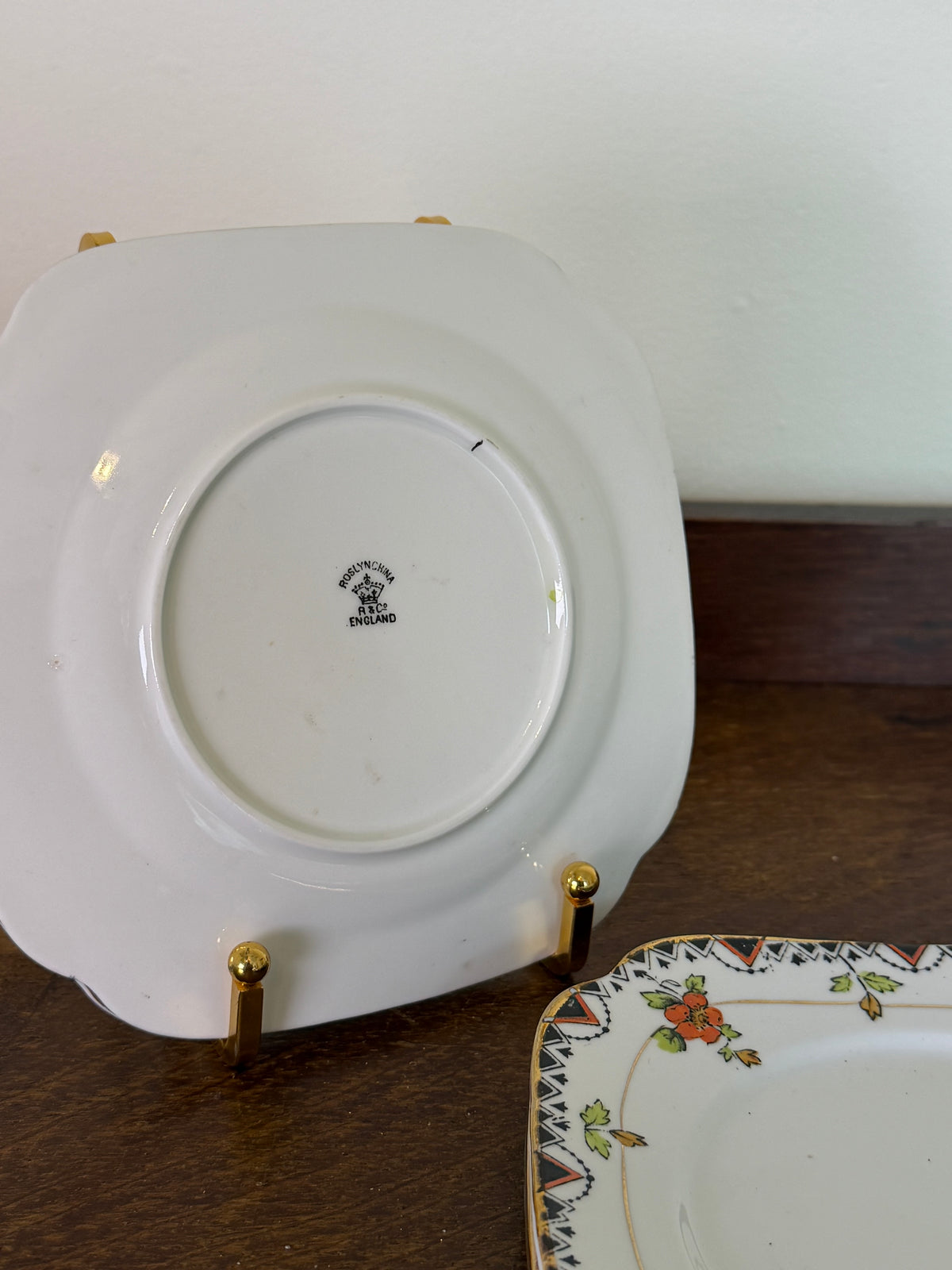 Antique Roslyn China R & Co England Floral Square Plates