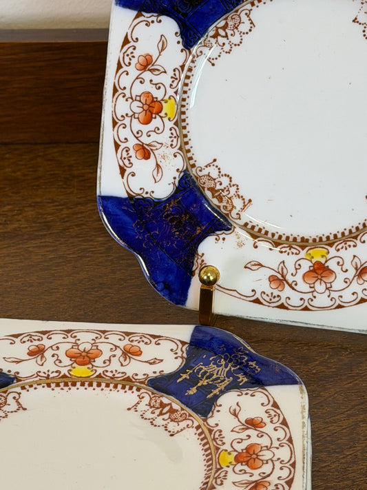 Vintage Royal Stafford Glendale Blue & Floral Square Plates Set of 3
