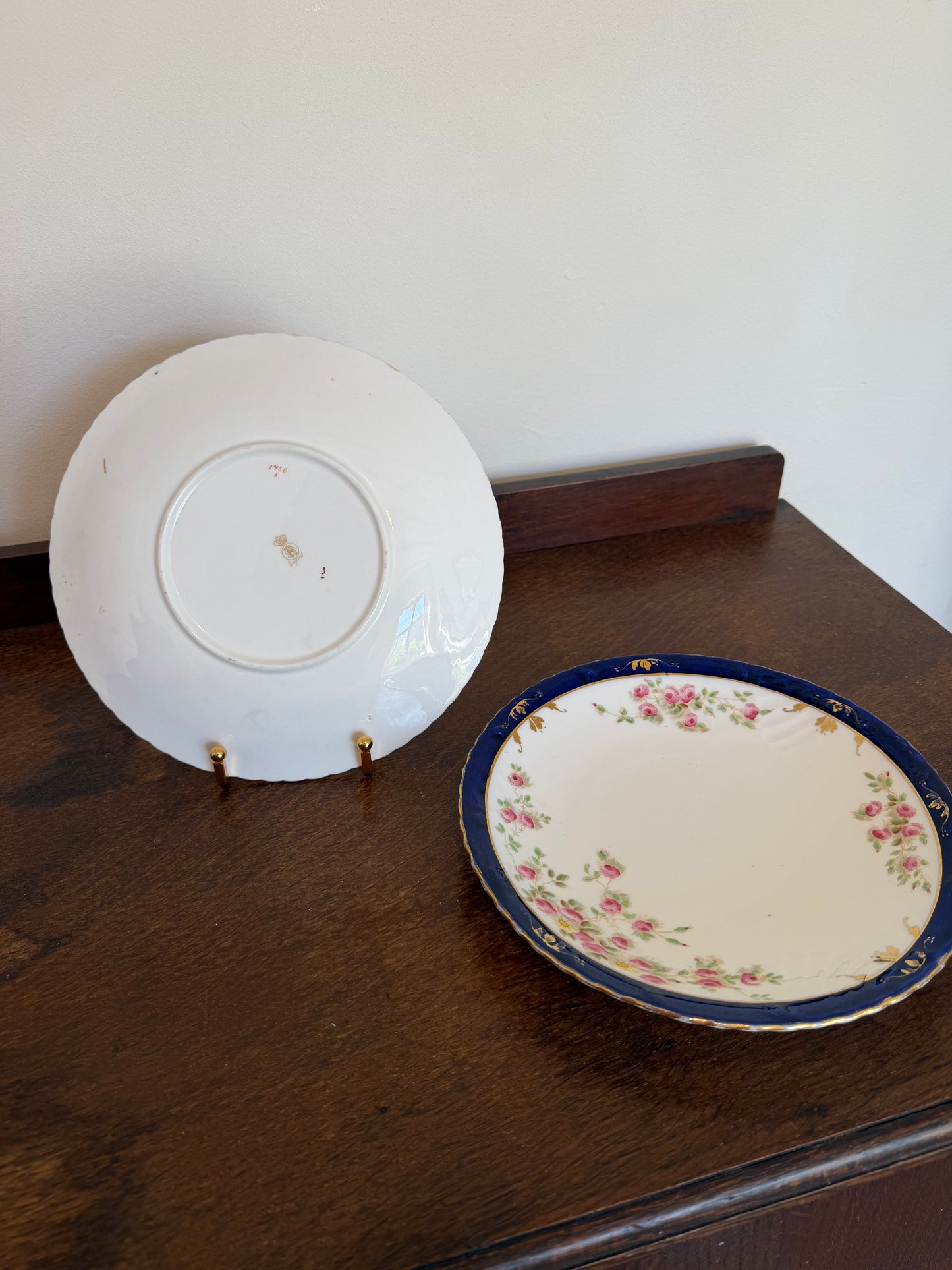 Antique Royal Crown Derby Floral Matching Plates (Set of 2)