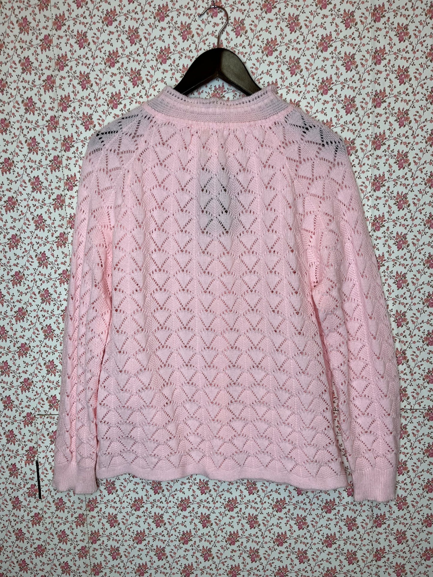 Vintage 1950s Pink Knitted Cardigan with Tie Up Neck