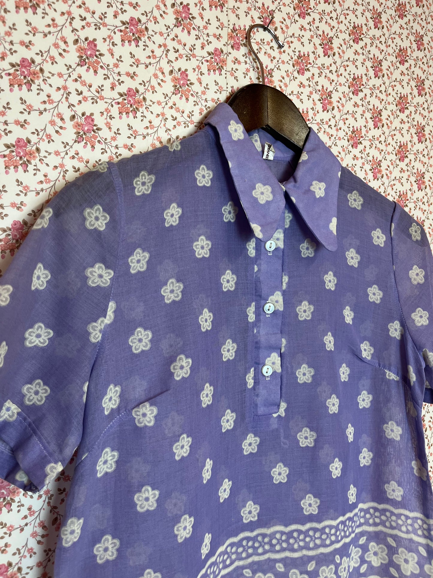 Vintage 1960s Floral Print Cotton Mini Dress