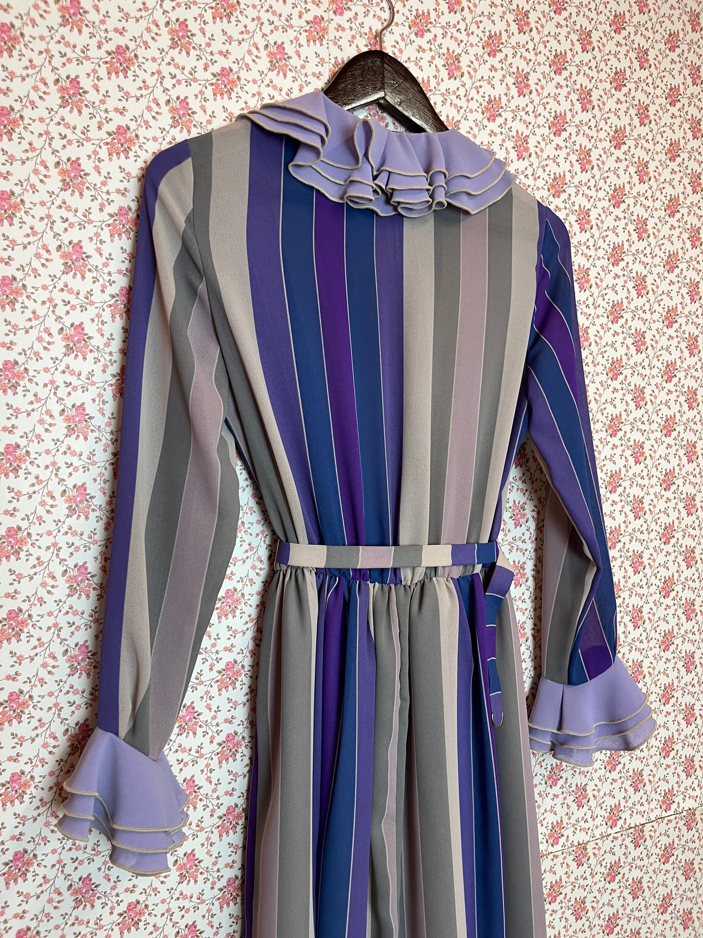 Vintage 1970s Shubette Purple Striped Shirtwaist Dress