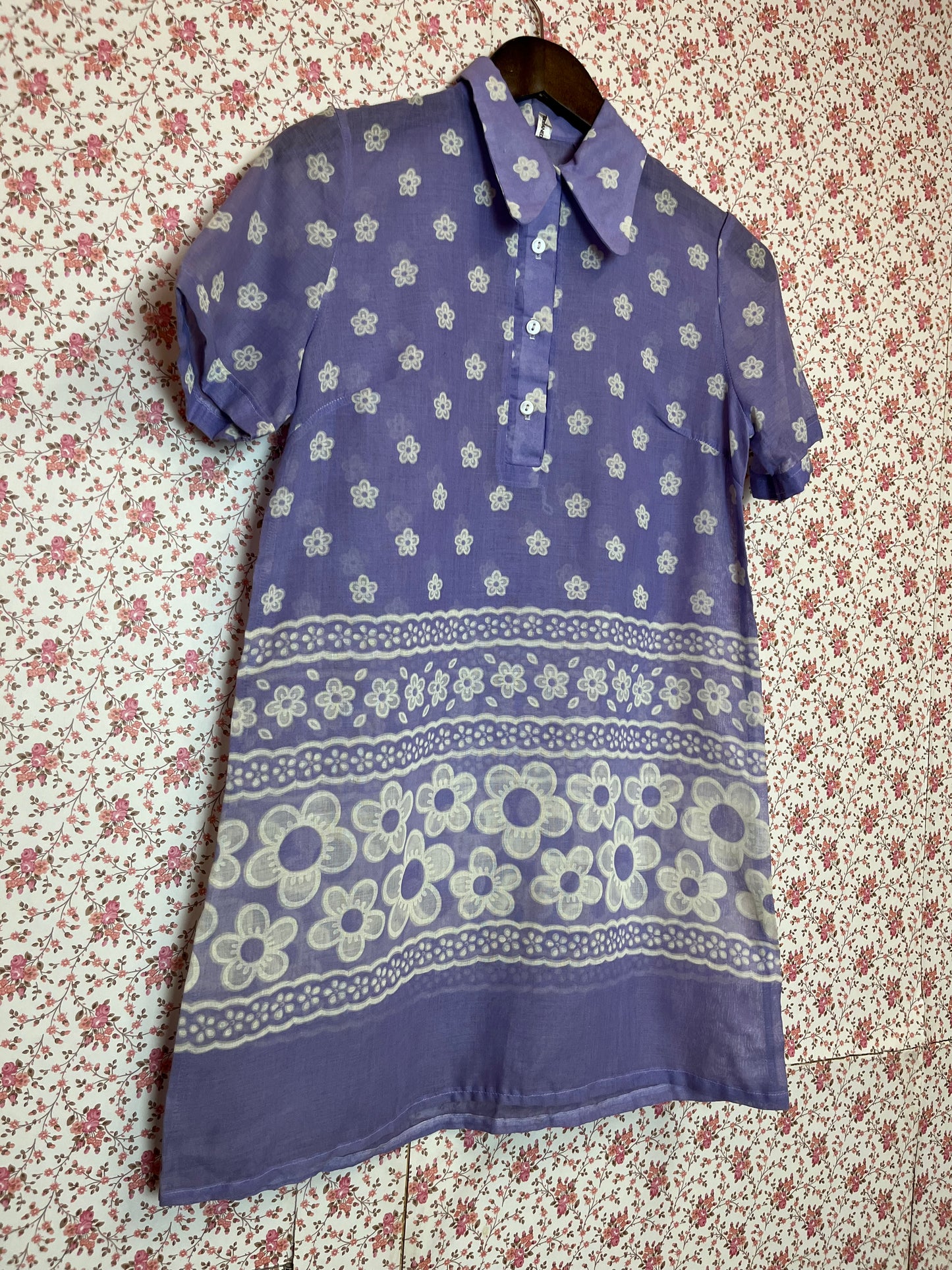 Vintage 1960s Floral Print Cotton Mini Dress