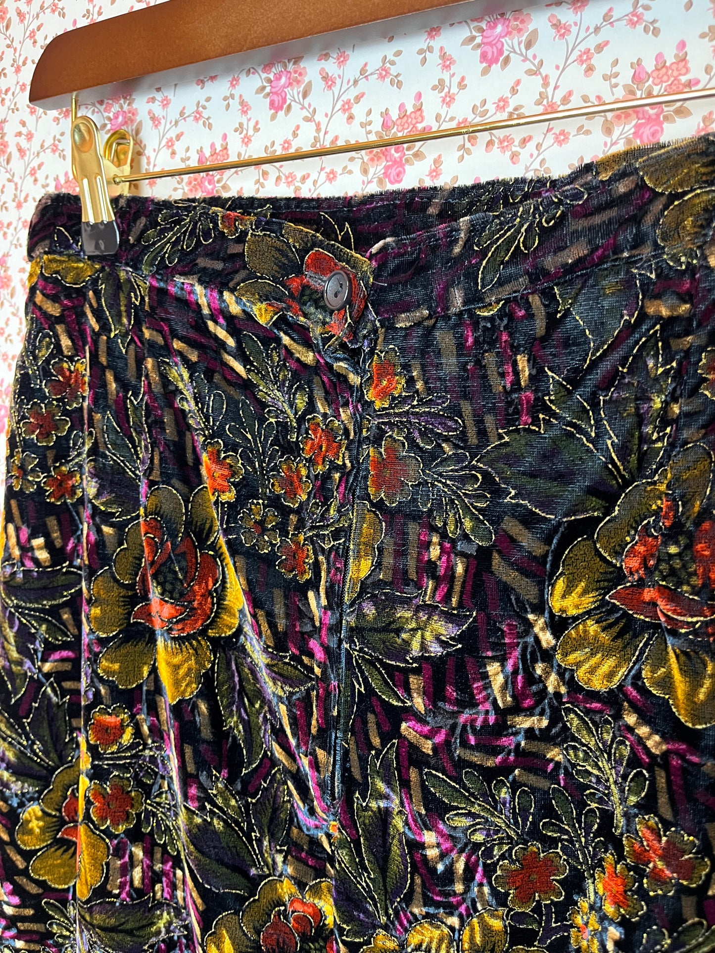 Vintage 1980s Multi Colour Floral Velvet Skirt