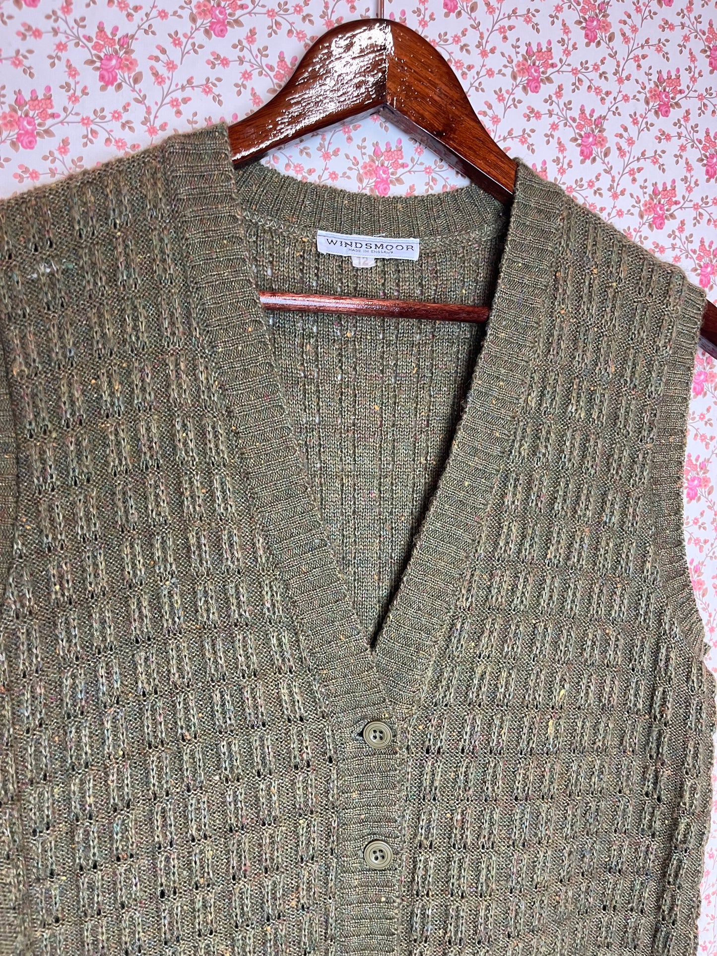 Vintage Windsmoor Green Wool Blend Knitted Waistcoat
