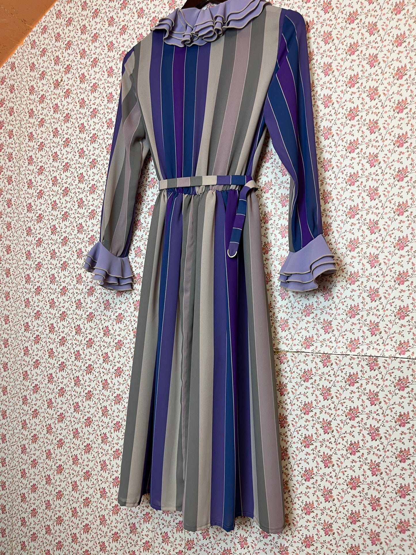 Vintage 1970s Shubette Purple Striped Shirtwaist Dress