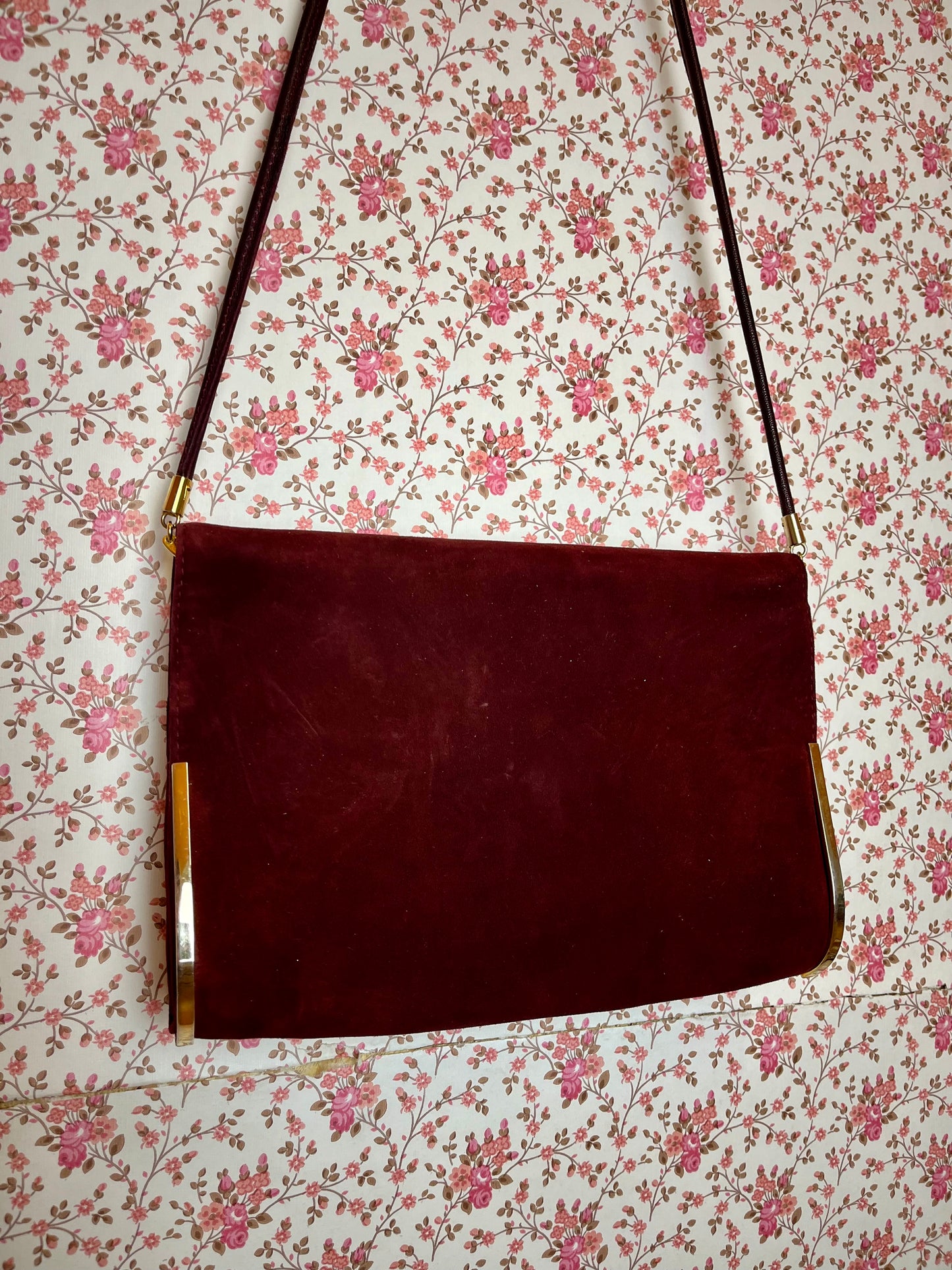 Vintage 1970s Suede Leather Burgundy Bally Bag