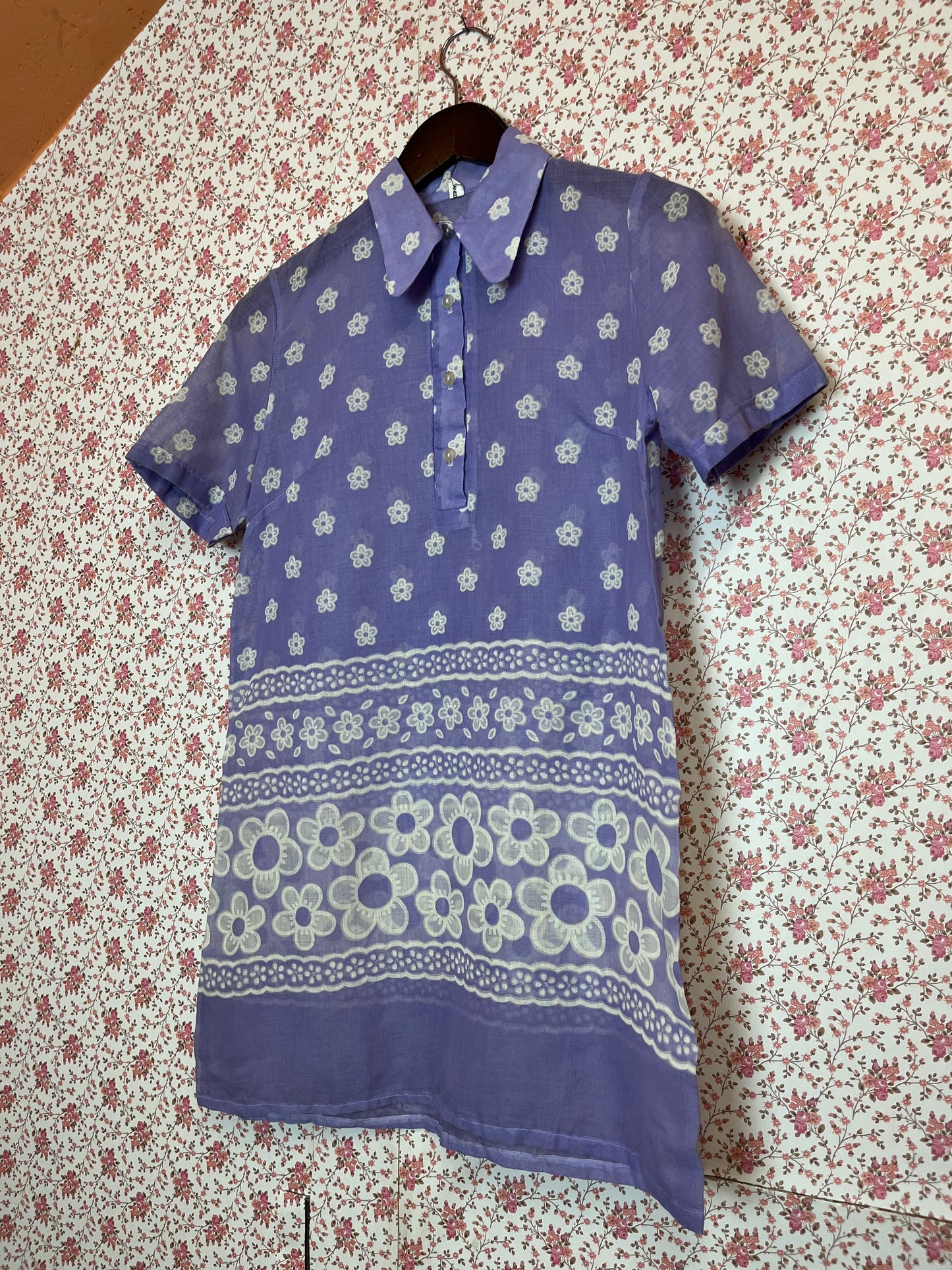 Vintage 1960s Floral Print Cotton Mini Dress