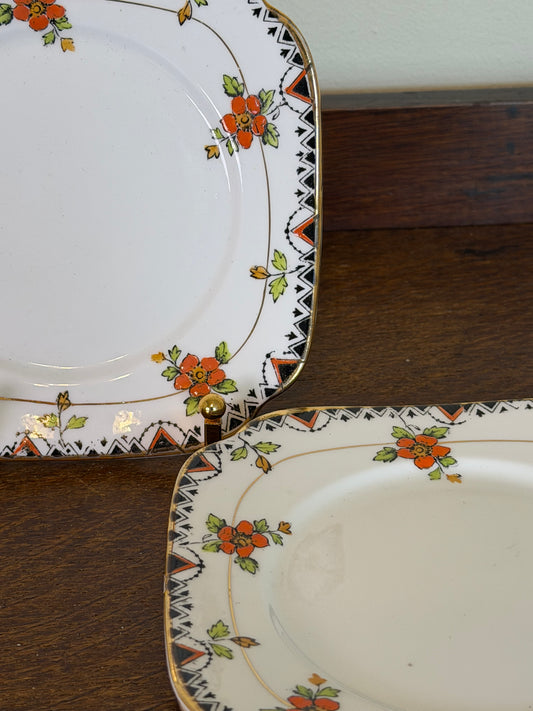 Antique Roslyn China R & Co England Floral Square Plates