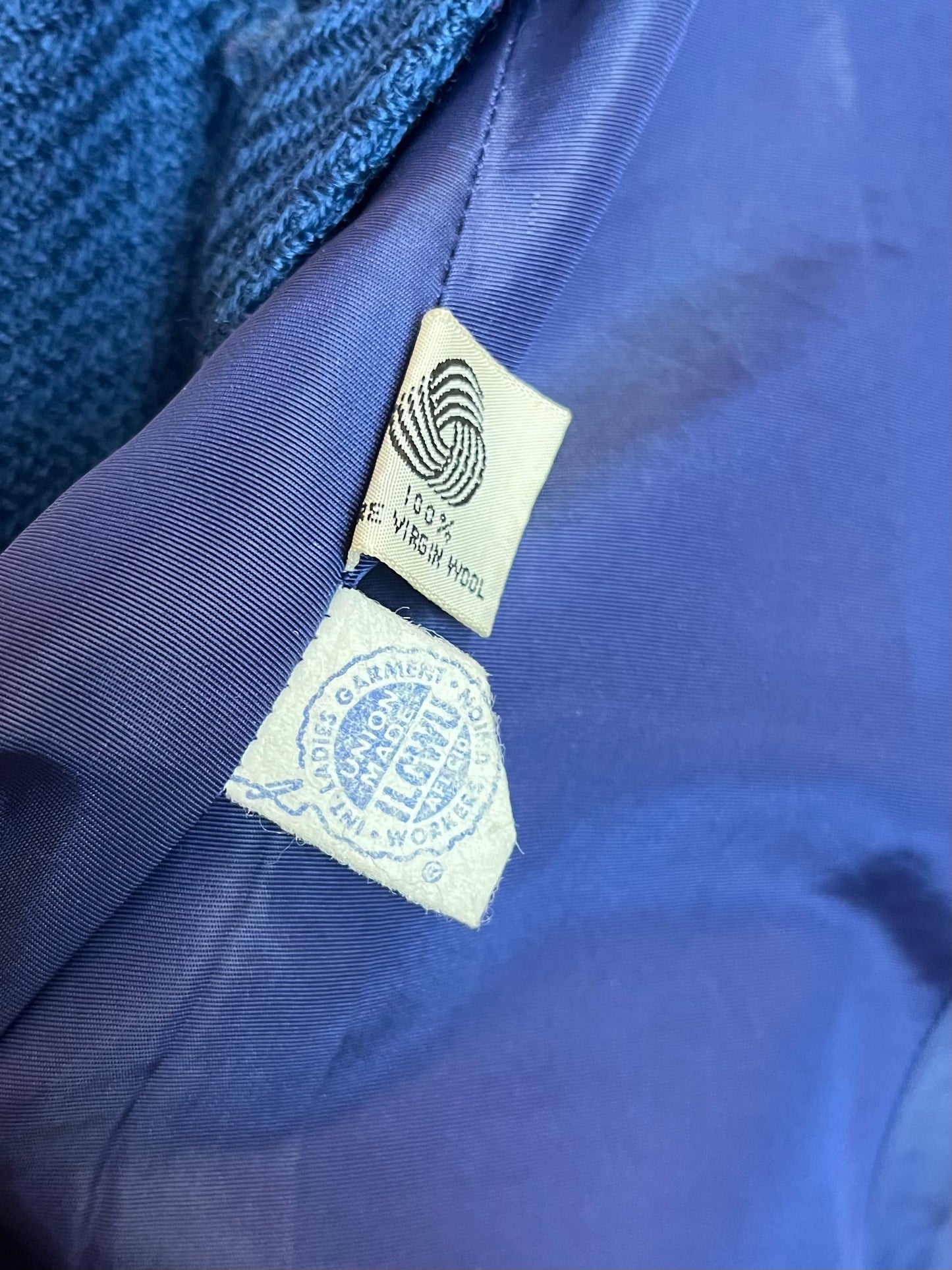 Vintage 1960s Navy Blue Wool Twill Mid Length Coat