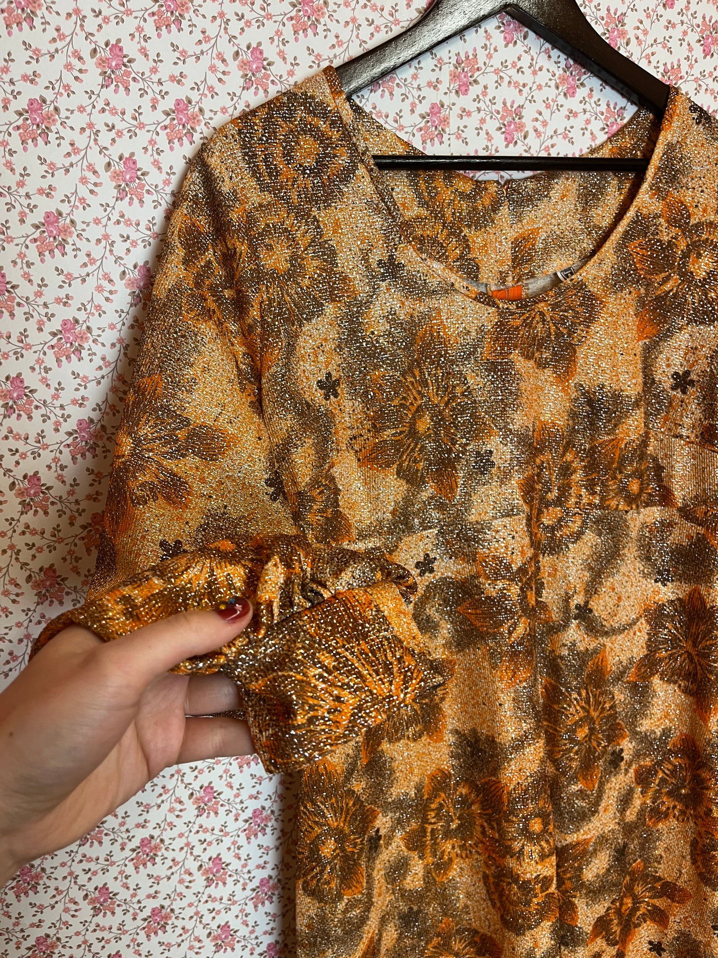 Vintage 1970s Hand Made Lame Empire Maxi Dress