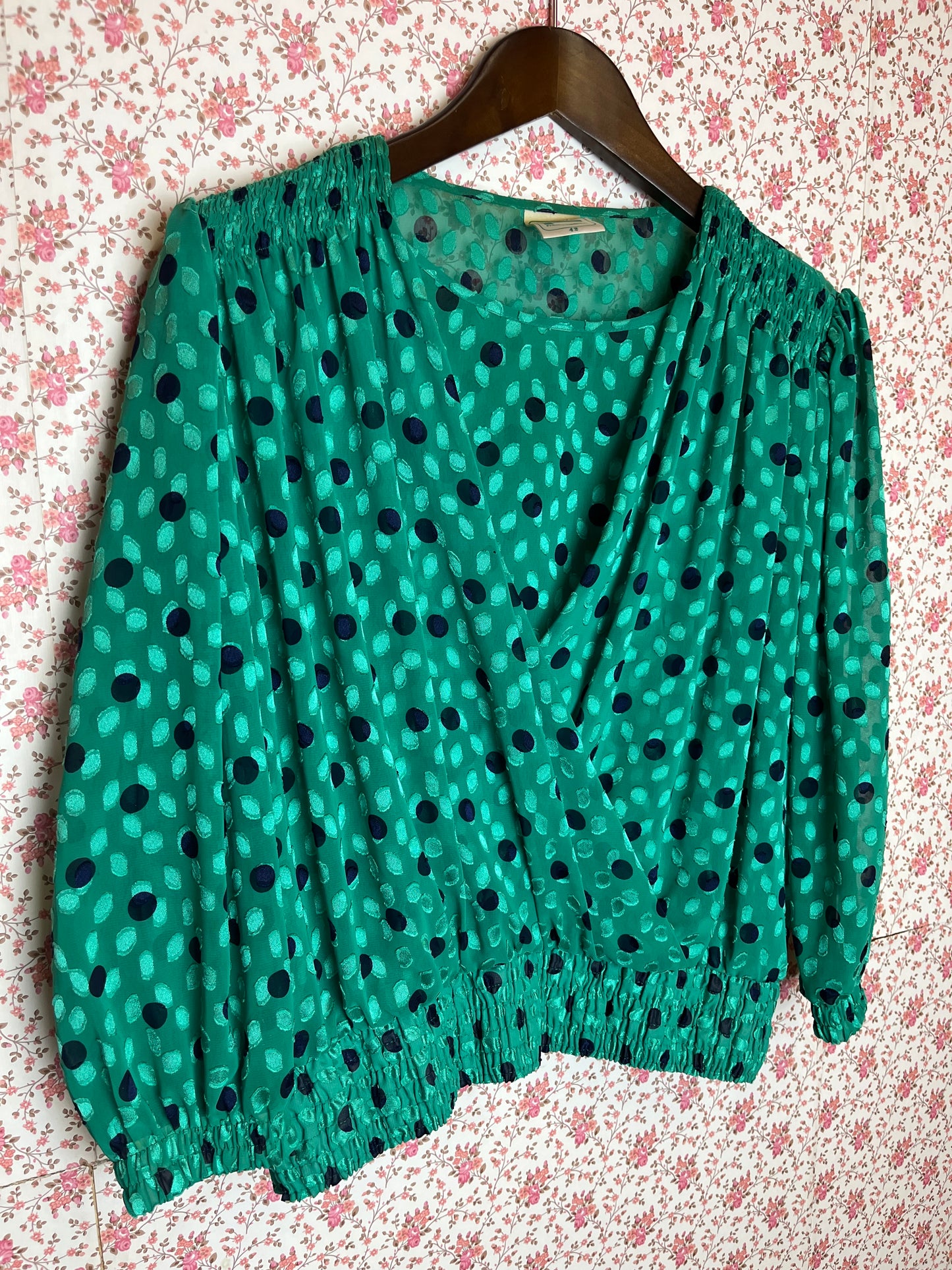 Vintage 1950s Blue and Green Spotted Wrap Top