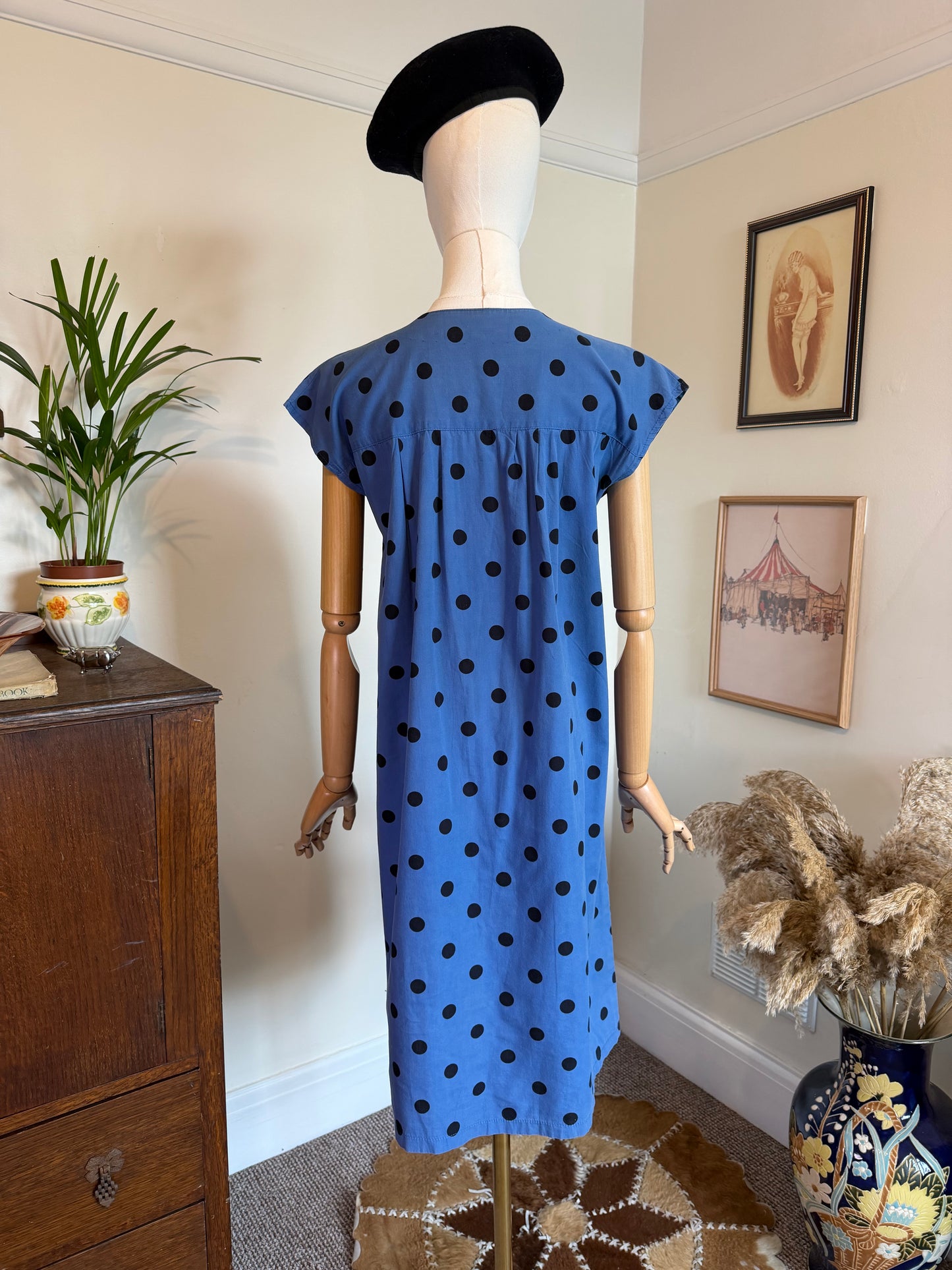 Vintage 1970s Polka Dot Workwear Shift Dress - Size Medium