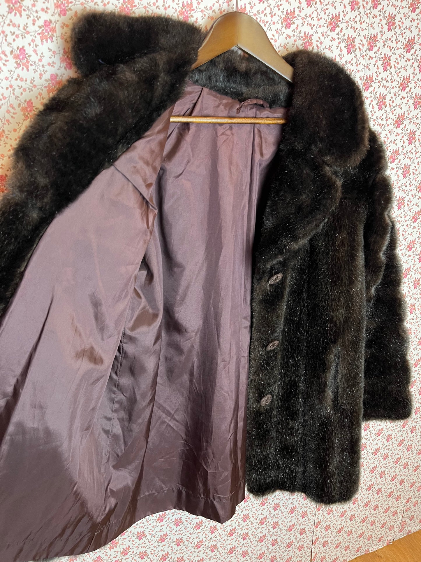 Vintage 1970s Faux Fur Short Black/Brown Coat