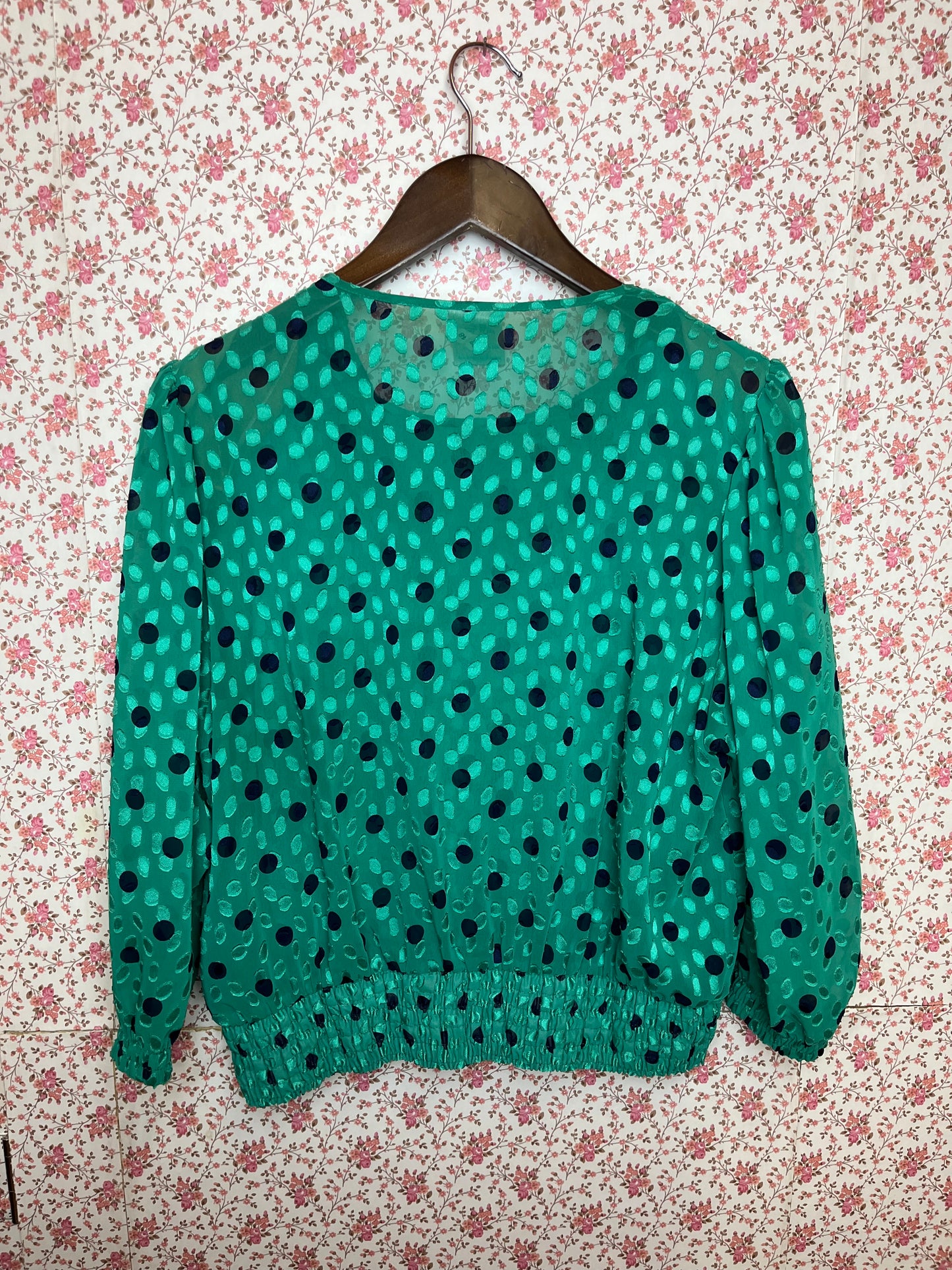 Vintage 1950s Blue and Green Spotted Wrap Top